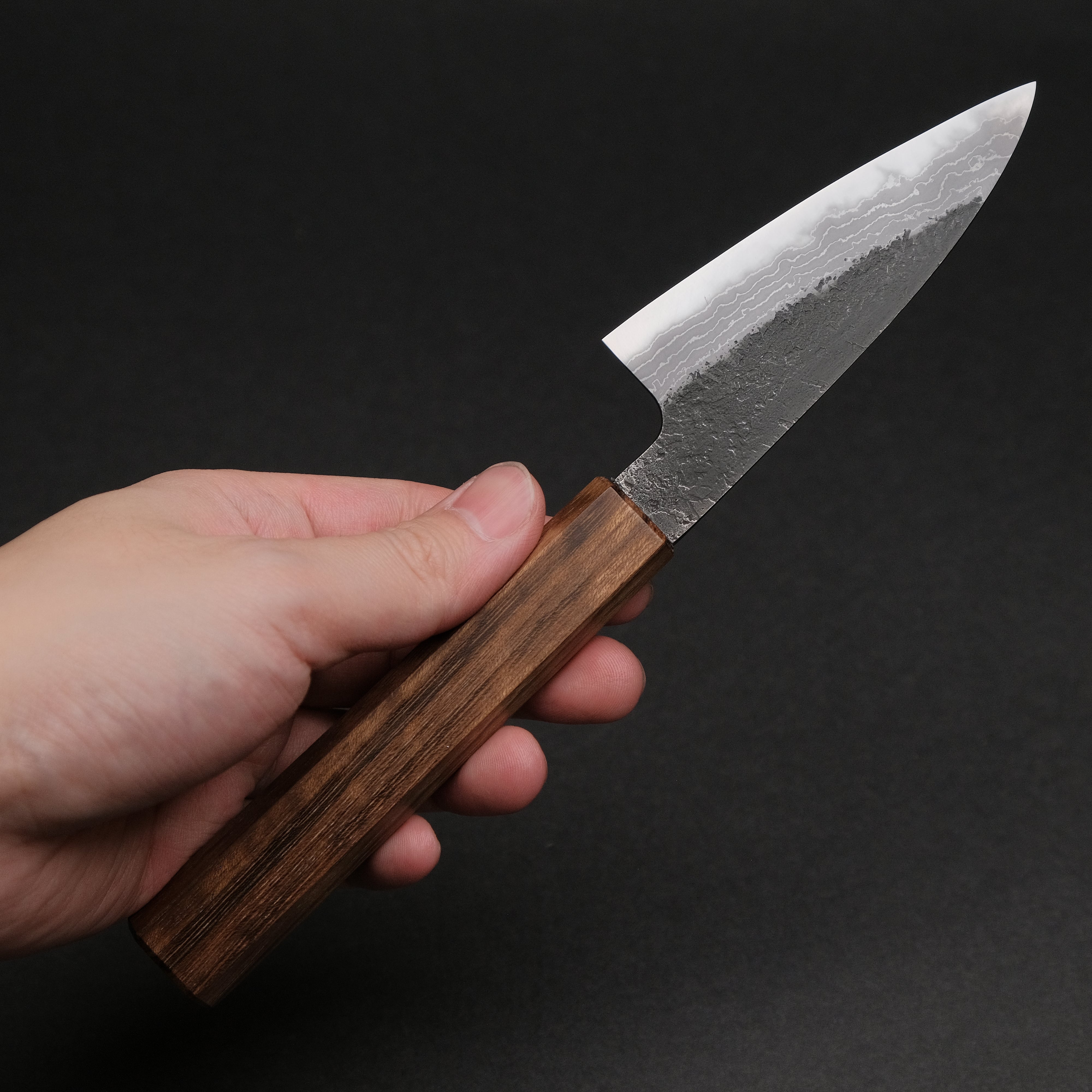 Premium Ajikataya White #2 Nashiji Damascus Petty Knife 85mm - Handcrafted Japanese Kitchen Knife with Obankole Handle (#64) - Perfect for Slicing, Dicing & Precision Cutting Fruits, Vegetables & Boneless Meat