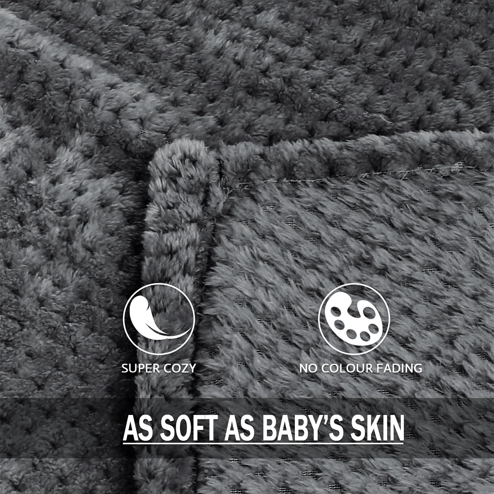 Exclusive Fleece Blend Bed Blanket Twin Size - Super Soft & Warm Waffle Textured Blanket for Couch, Sofa & Bed - Cozy, Fuzzy & Lightweight (Dark Grey, 90x66 Inches) - Perfect for Winter Nights, Lounging & Home Decor
