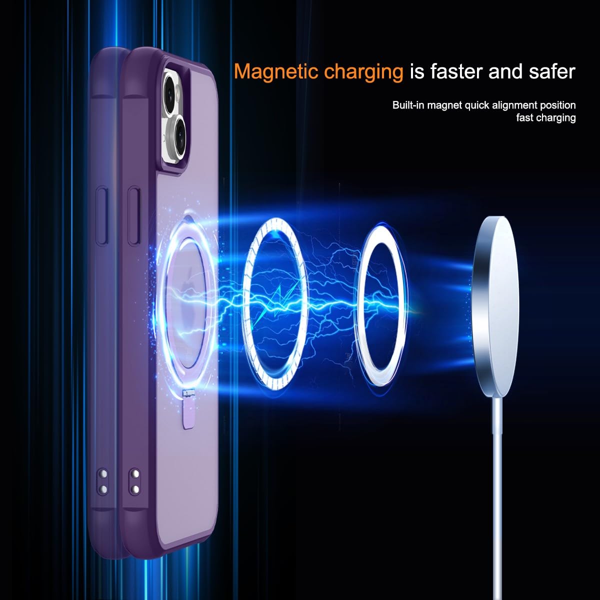 PIXIU Magnetic iPhone 15 Plus Case - MagSafe Compatible, Built-in Invisible Stand, Military-Grade Shockproof & Slim Matte Protective Cover - Perfect for Work, Travel & Everyday Use