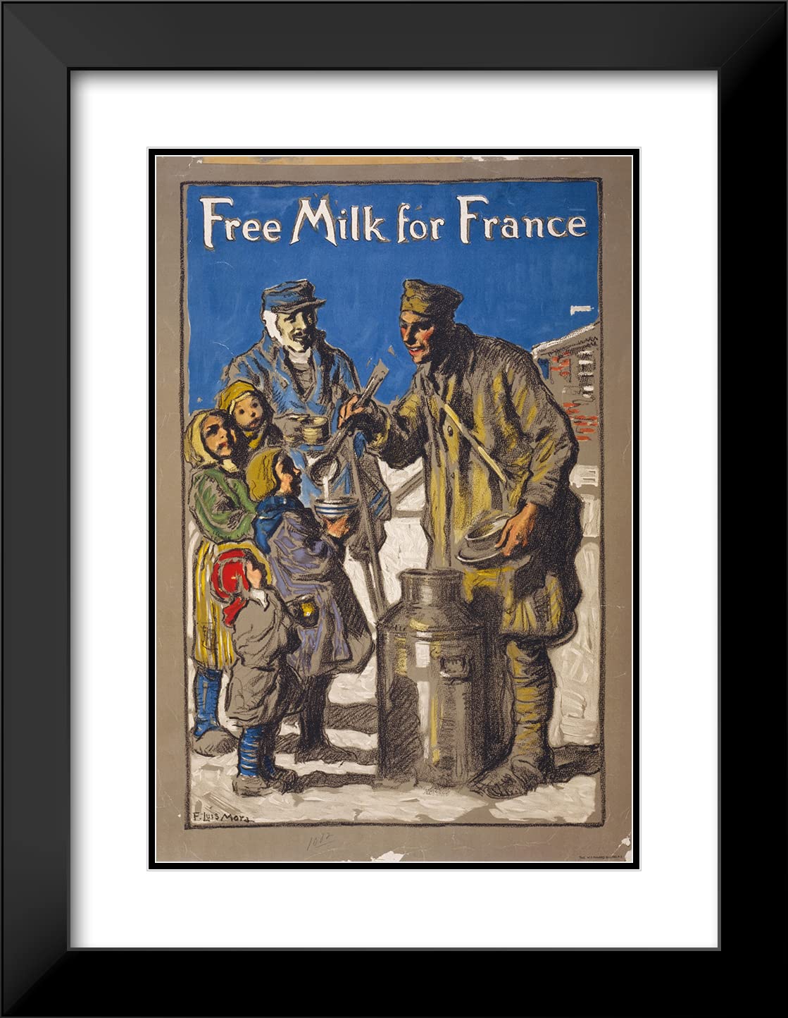 Francis Luis Mora 18x24 Black Modern Framed Museum Art Print - Free Milk for France (1918) | Double Matted Wall Decor for Living Room, Office & Gallery Display