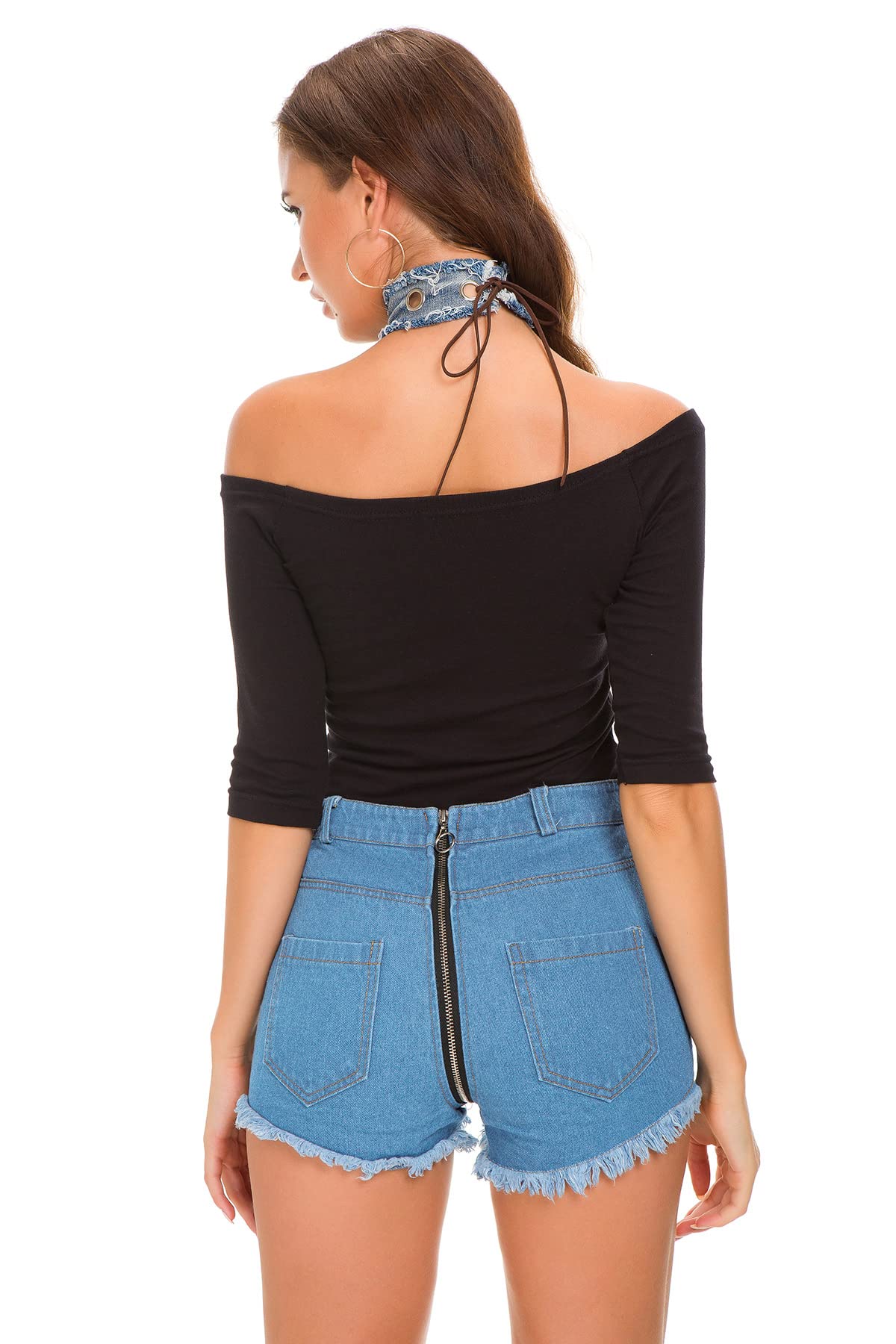 COMLIFE Women's High Waisted Ripped Denim Shorts with Back Zipper & Raw Hem - Sexy Distressed Jean Shorts for Summer | Perfect for Beach, Music Festivals & Casual Outfits