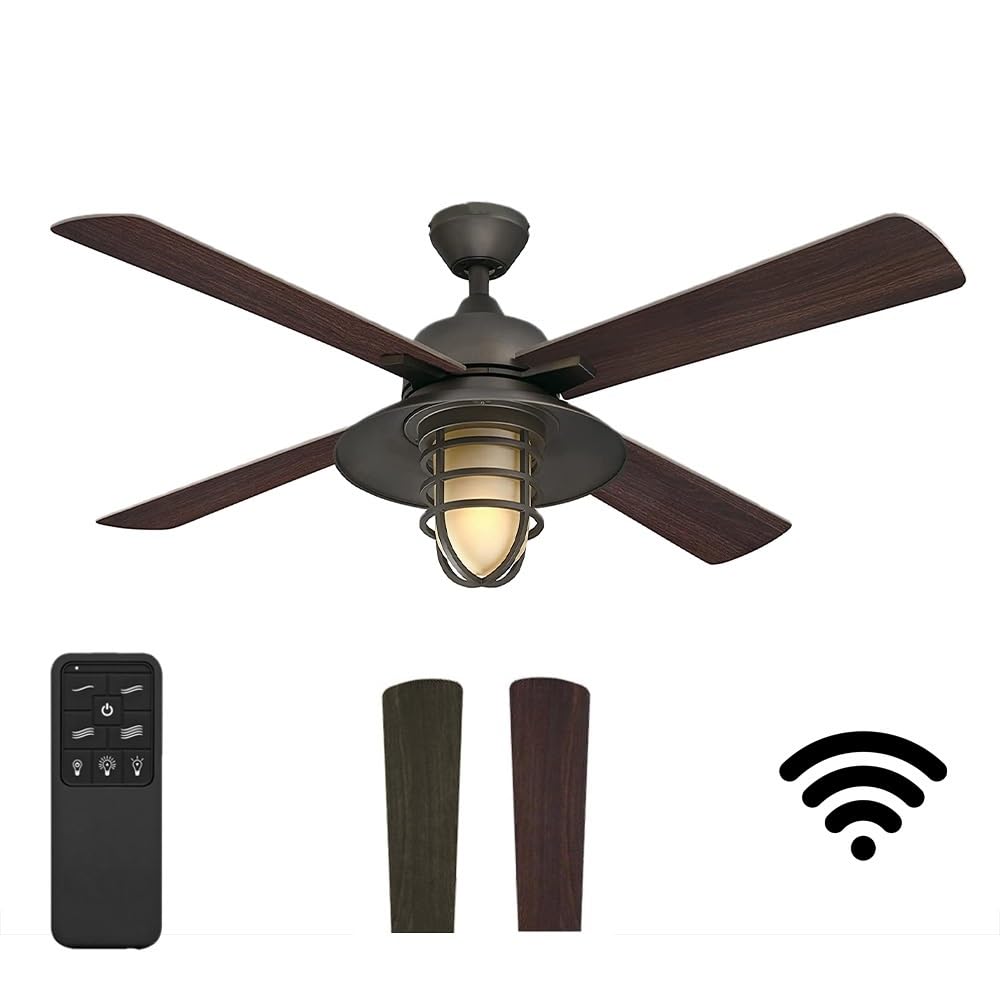 52-inch Smart Ceiling Fan with Lights - Alexa & Google Home Compatible Wi-Fi Ceiling Fan with Remote - Modern Black Bronze Finish for Bedroom, Living Room & Home Office - Energy Efficient Cooling & Stylish Lighting Solution