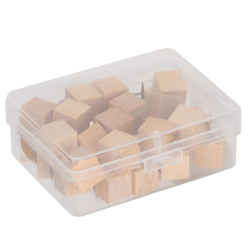 Wooden Head Push Pins with Steel Point - 30pcs Square Thumb Tacks for Cork Bulletin Boards, Calendars & Photos - Decorative Drawing Pins for Office, School & Home Organization (Includes Storage Box)