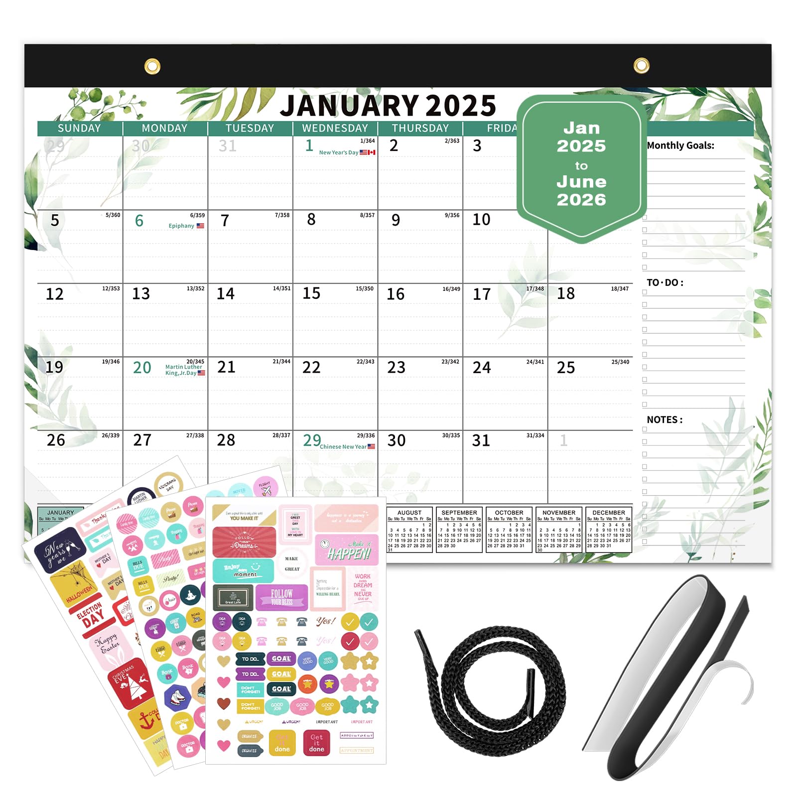 Ospelelf 2025-2026 Magnetic Wall Calendar - 18 Month Large Planner with Plastic Cover (17