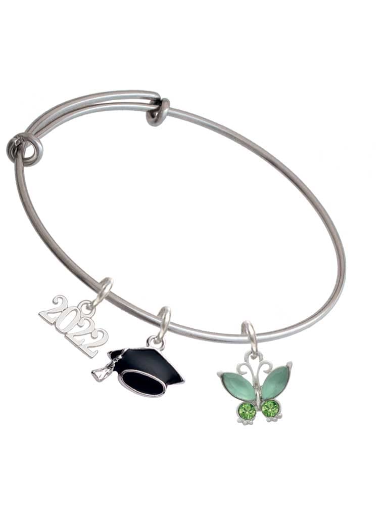 Elegant Silver-Tone Butterfly with Wings & Crystals Graduation Charm Bracelet - Perfect for 2022 Graduation Gifts, Prom Jewelry & Special Occasion Accessories