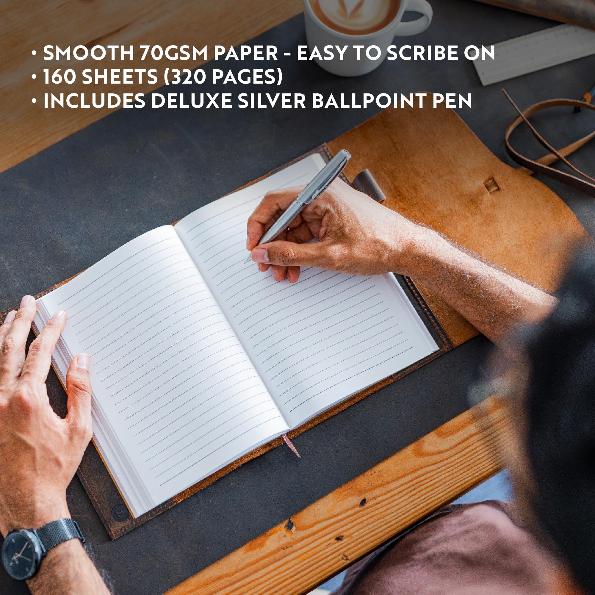 Premium Refillable Leather Journal Notebook - A5 Lined Travel Diary for Women & Men - Handcrafted Leather Bound Writing Notebook with Pen Holder - Perfect for Travel, Journaling & Gift Giving
