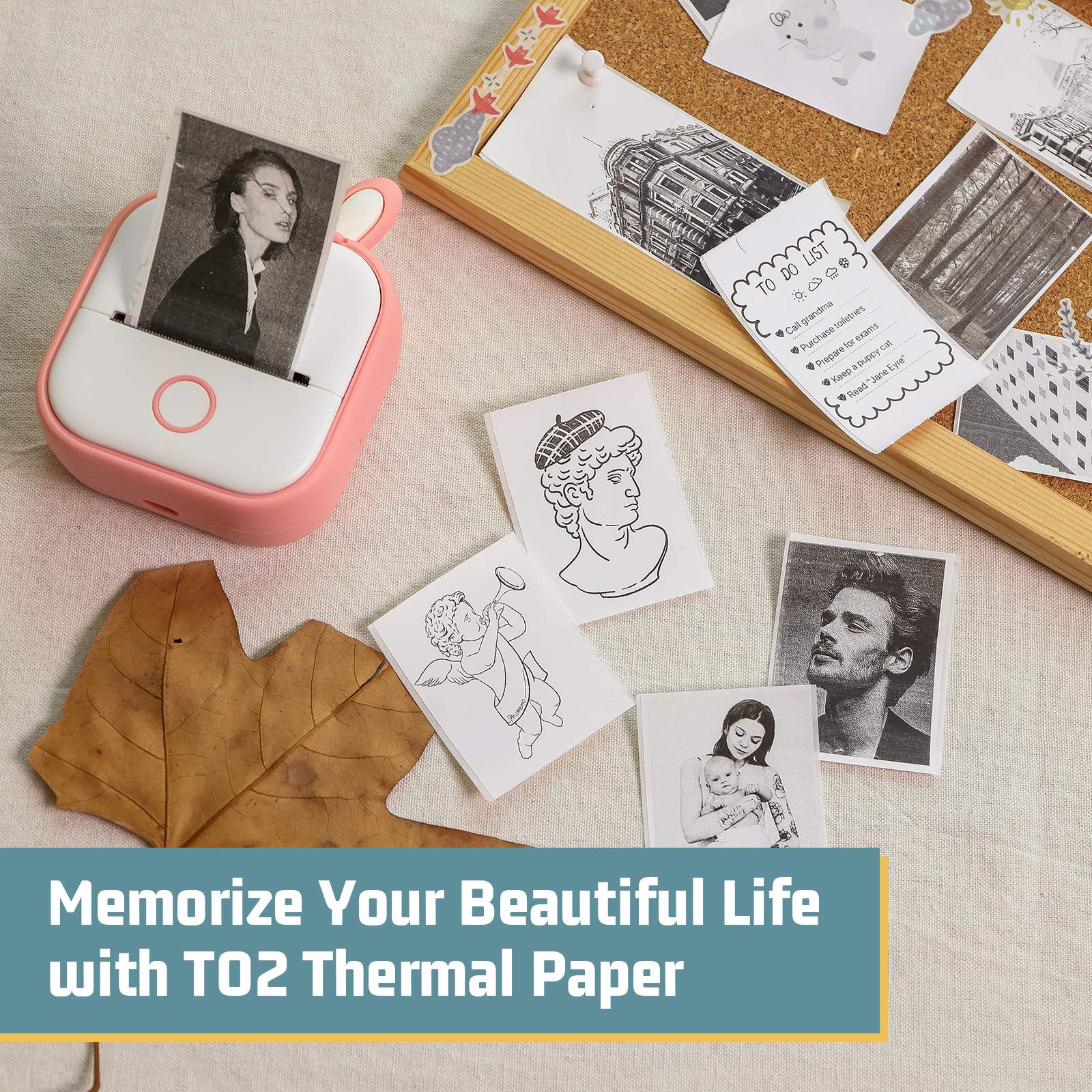 Memoking T02 Portable Mini Thermal Sticker Printer - Compact Label Maker for Study Notes, Photos, Journals & DIY Projects | Includes 3 Rolls of White Sticky Paper | Perfect for School, Office & Home Organization