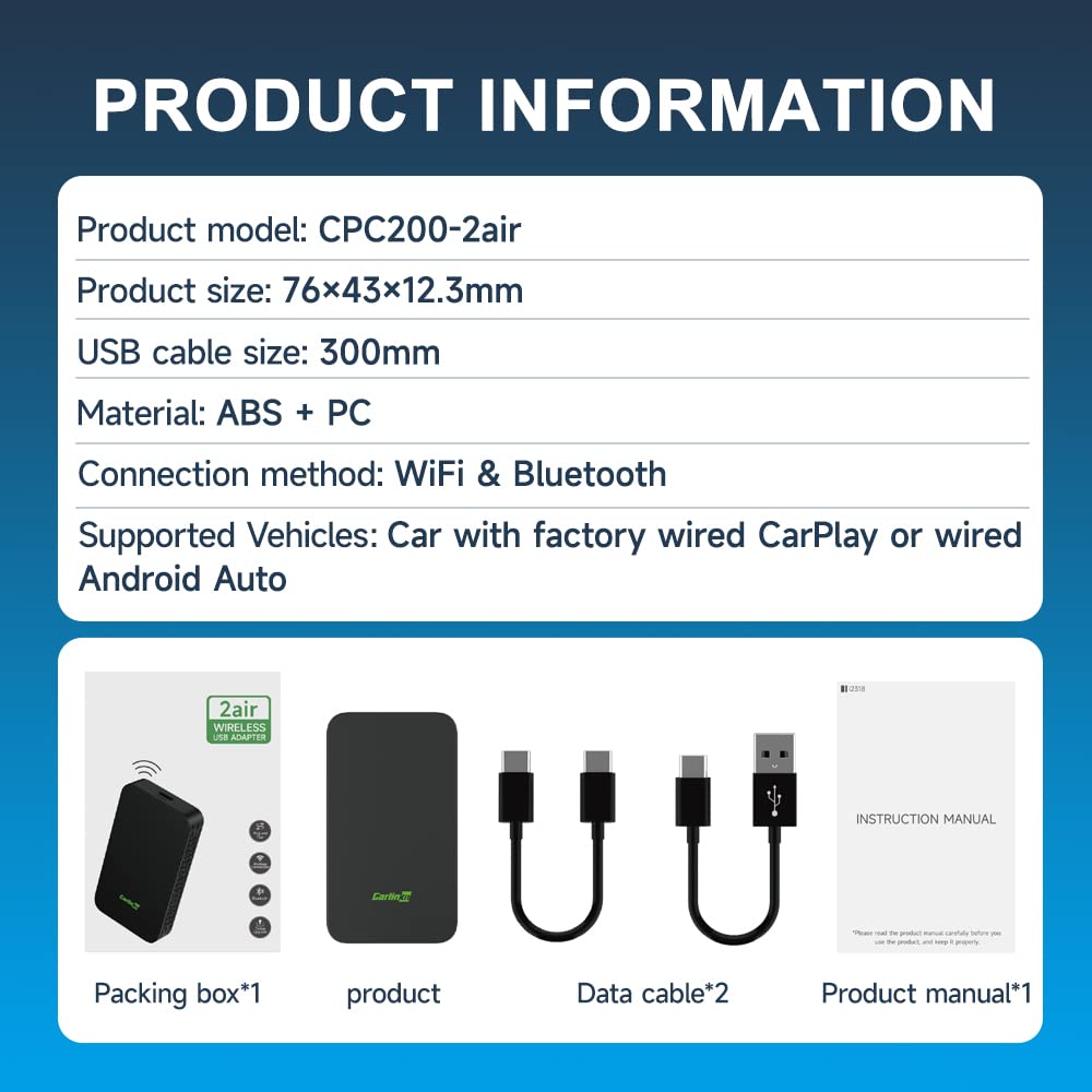 Carlinkit 5.0 Wireless CarPlay & Android Auto Adapter - 2-in-1 Bluetooth Dongle for Cars with Wired CarPlay/Android Auto (2017-2024 Models) | Hands-Free Calling, GPS Navigation & Music Streaming | Perfect for Commuting & Road Trips