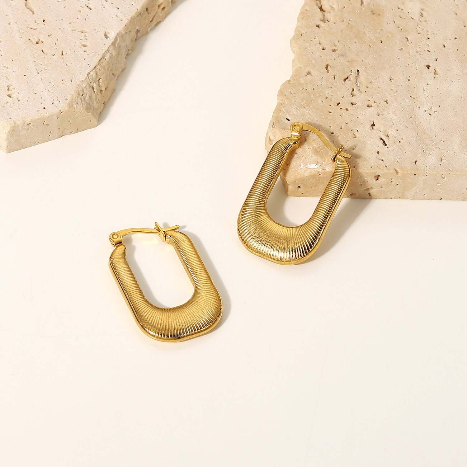 18K Gold Plated Hollow Textured U Hoop Earrings for Women | Lightweight Dainty Everyday Jewelry Gift | JDE829 | Perfect for Office, Date Night & Special Occasions