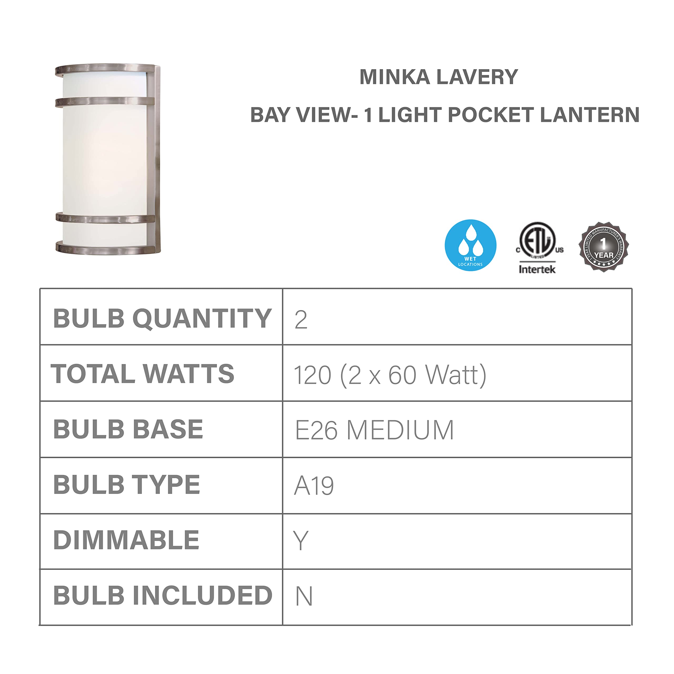 Minka Lavery 9802-144 Bay View Outdoor Wall Light - Weatherproof Steel Exterior Sconce Lantern with 120W Capacity - Perfect for Porch, Patio, Garden & Entryway Lighting
