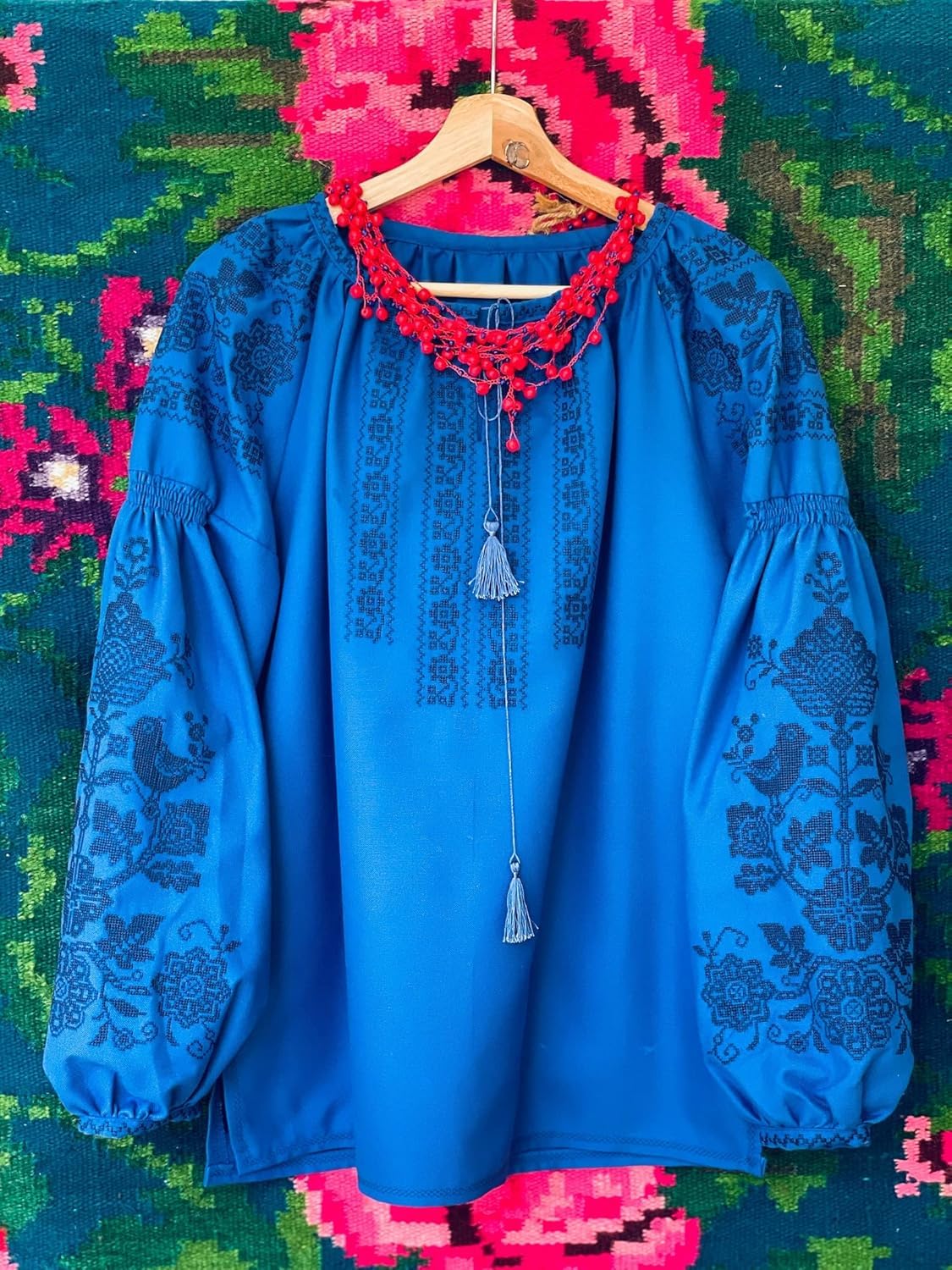 Women's Floral Embroidery Blouse - 100% Cotton Embroidered Ukrainian Vyshyvanka Shirt | Summer Boho Tunic Top for Women (Size S) | Perfect for Festivals, Vacations & Casual Wear
