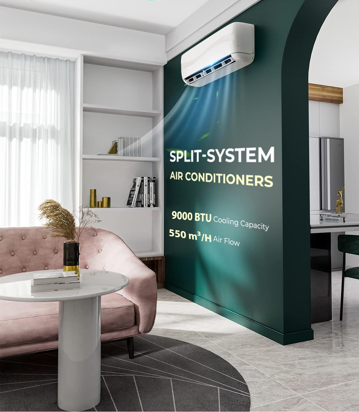 SIMOE 9000BTU Mini Split AC - 208-230V Wall-Mounted Inverter Air Conditioner & Heat Pump System | Energy Efficient 2/3 Ton Ductless HVAC with 17 SEER2 Rating | Perfect for Bedrooms, Living Rooms & Small Offices