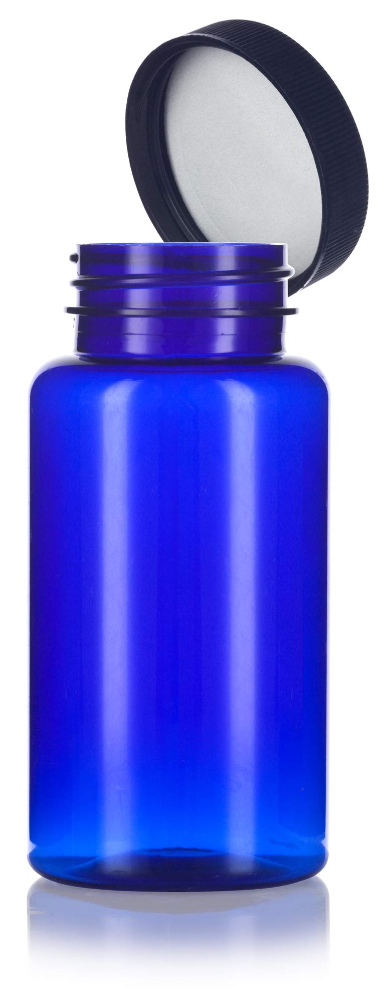 JUVITUS 5 oz Cobalt Blue Plastic PET Bottles with Black Ribbed Lids (3-Pack) - Leak-Proof Travel Containers for Essential Oils, Lotions & DIY Crafts - Includes Free Labels
