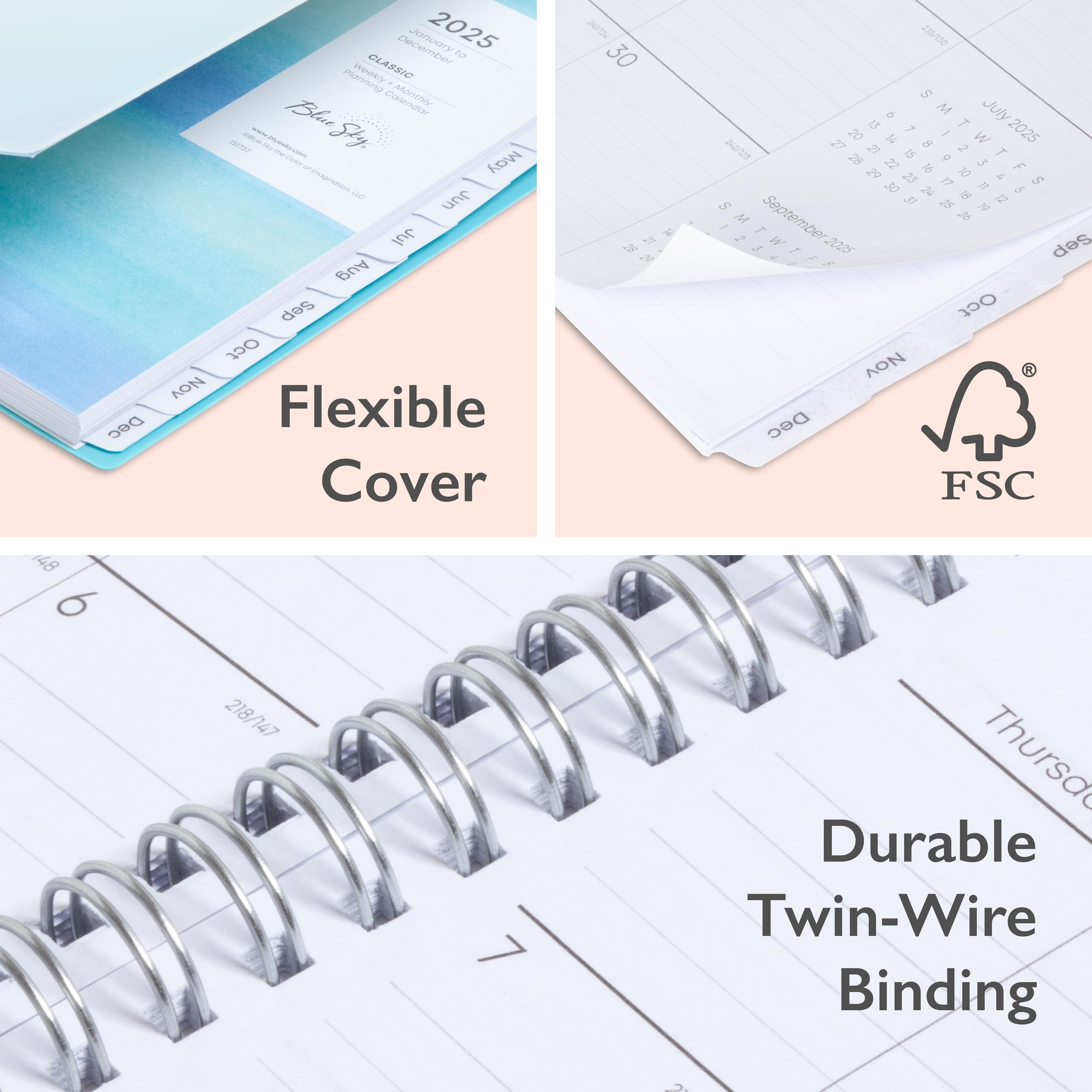 Blue Sky 2025 Weekly & Monthly Planner - January to December 2025 - 5x8 Inch Academic Planner with Frosted Cover, Laminated Tabs & Wirebound - Perfect for Students, Professionals & Office Use