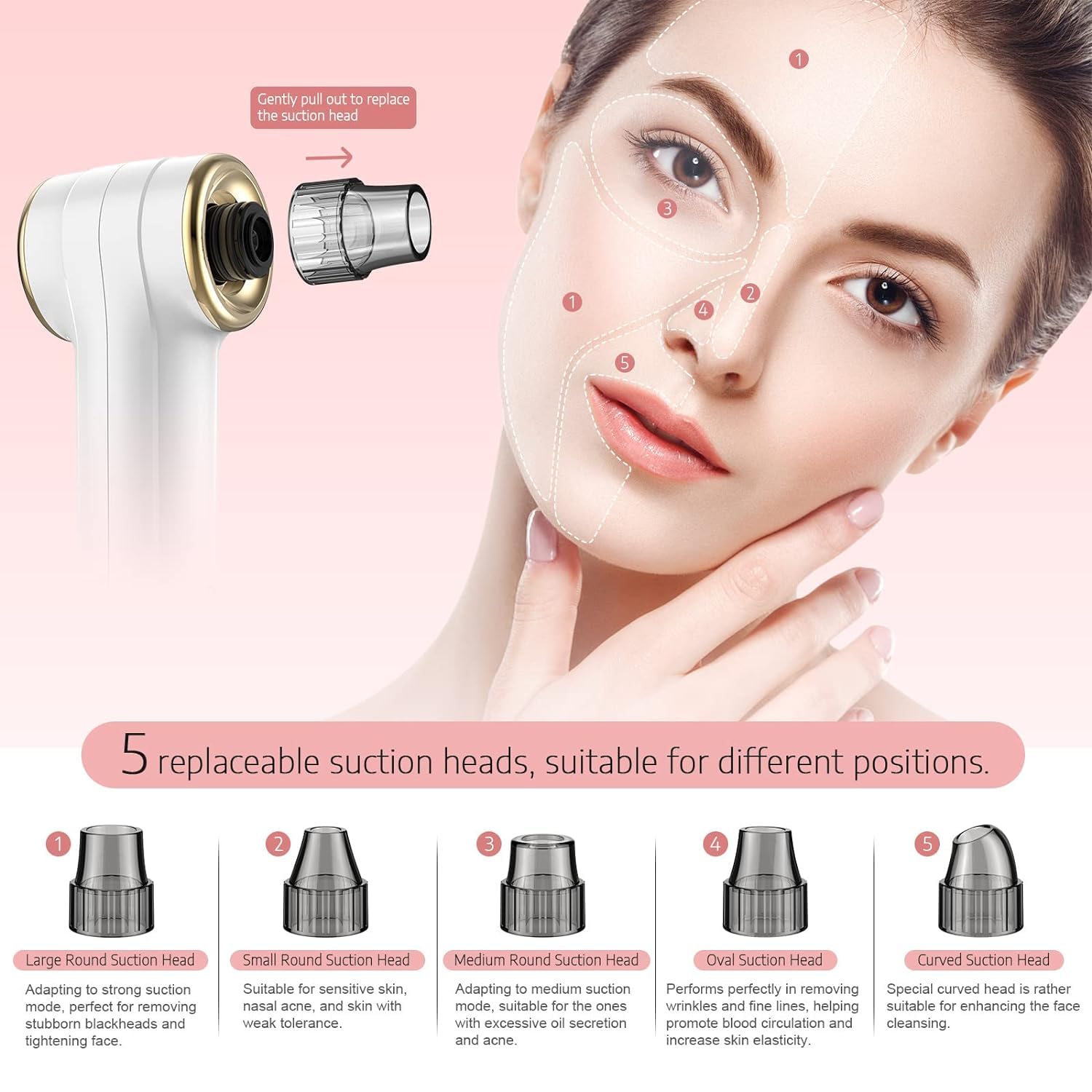 **SBM MART Blackhead Remover Pore Vacuum - Facial Pore Cleaner with Hot Compress, 3 Modes & 5 Probes for Deep Cleansing - Blackhead Suction Tool for Women & Men (White) - Perfect for Daily Skincare & Acne Treatment**