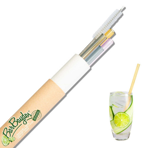 4-Pack Glass Drinking Straws with Cleaning Brush - Reusable Eco-Friendly Gift Set for Smoothies, Cocktails & Iced Coffee at Home or Parties