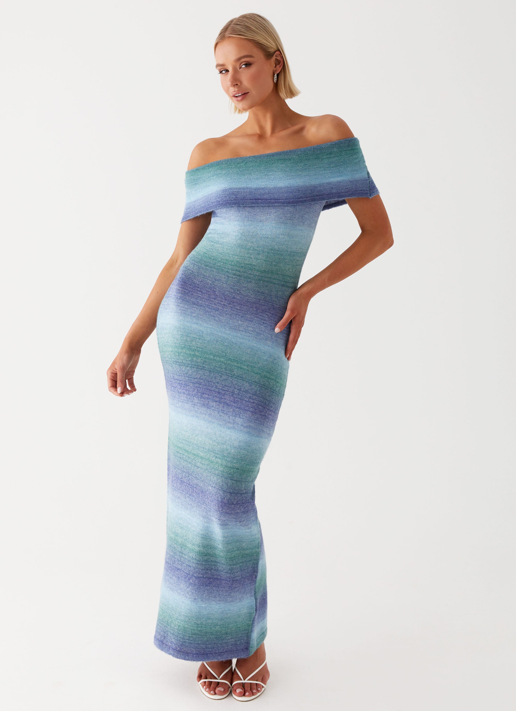 Clarity Knit Maxi Dress - Blue Ombre | Flowy Long Dress for Women | Perfect for Beach Vacations, Summer Parties & Boho Fashion