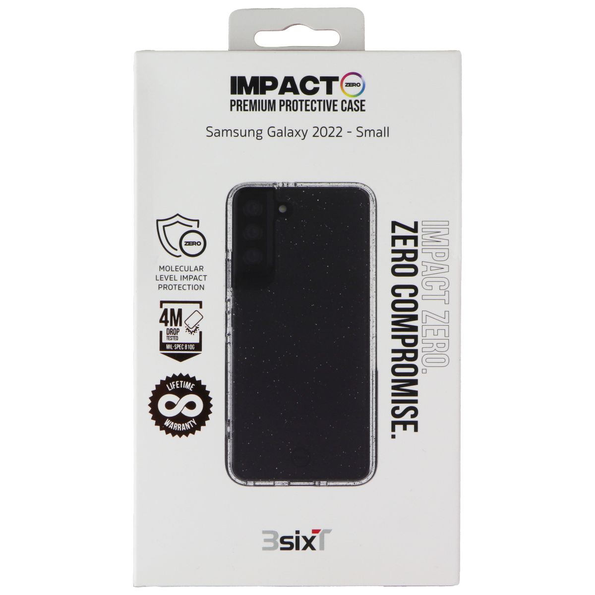 3SIXT Impact Zero Protective Case for Samsung Galaxy S22 - Clear & Glitter Design | Shockproof & Scratch-Resistant Cover for Everyday Protection | Perfect for Work, Travel, and Outdoor Activities