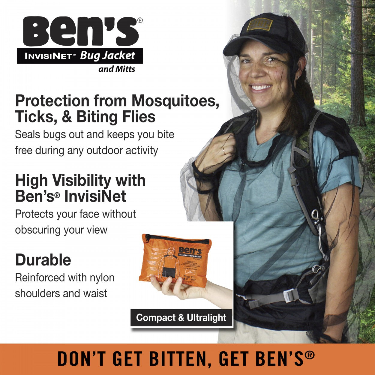 Ben's Invisinet Bug Jacket - Lightweight Mosquito & Insect Proof Mesh Jacket for Outdoor Camping, Hiking, and Gardening