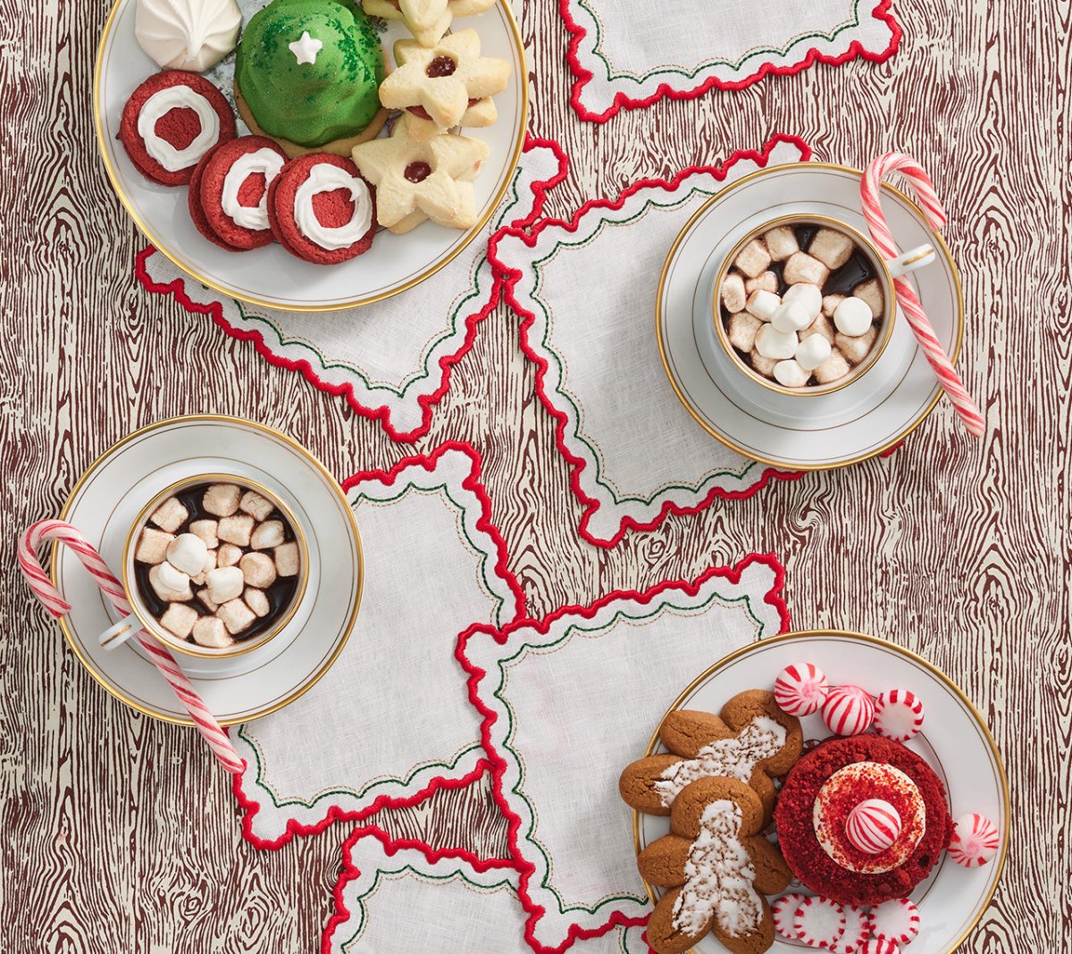 Premium White, Red & Green Cocktail Napkins - Set of 6 in Elegant Gift Box | Perfect for Parties, Weddings & Holiday Entertaining