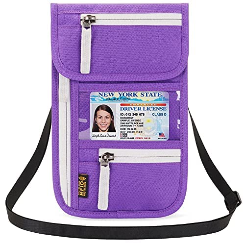 RFID Blocking Travel Neck Wallet for Men & Women - Slim Passport Holder & Document Pouch with Lanyard - Perfect for Airports, Vacations & Family Trips