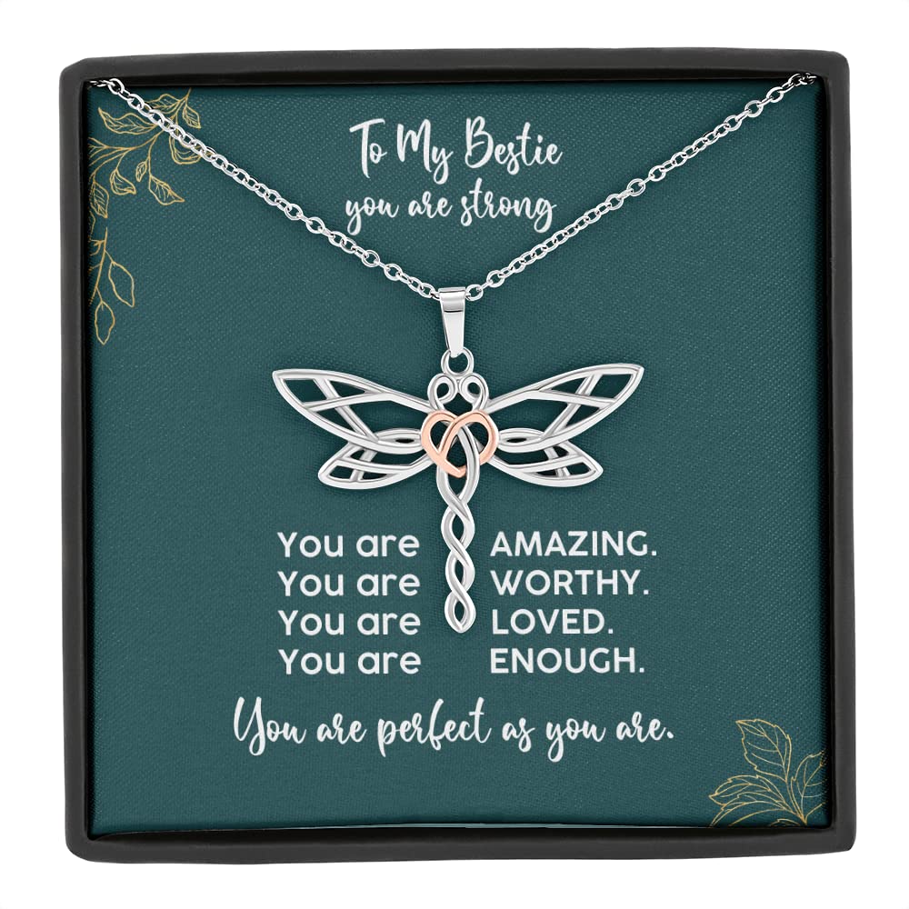 Long Distance Friendship Necklace - Inspirational Dragonfly Bestie Jewelry with Message Card, Perfect for Best Friend Birthdays, Girlfriend Gifts, and Women's Friendship Keepsakes for Anniversaries, Graduations, or Just Because