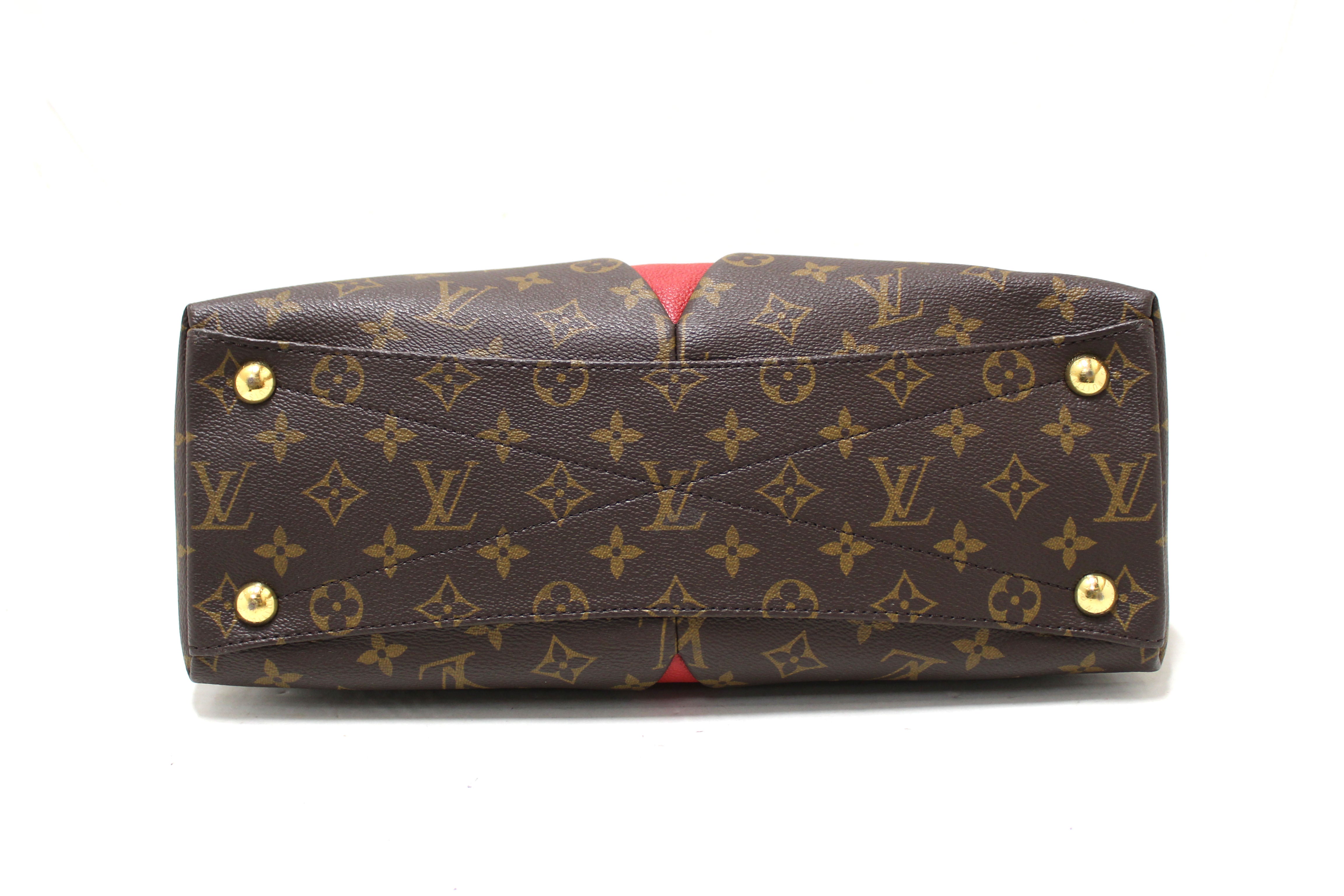 Authentic Louis Vuitton Monogram Canvas Tote Bag MM - Classic Red Leather Trim Handbag for Women, Perfect for Work, Travel & Everyday Luxury Fashion Accessory