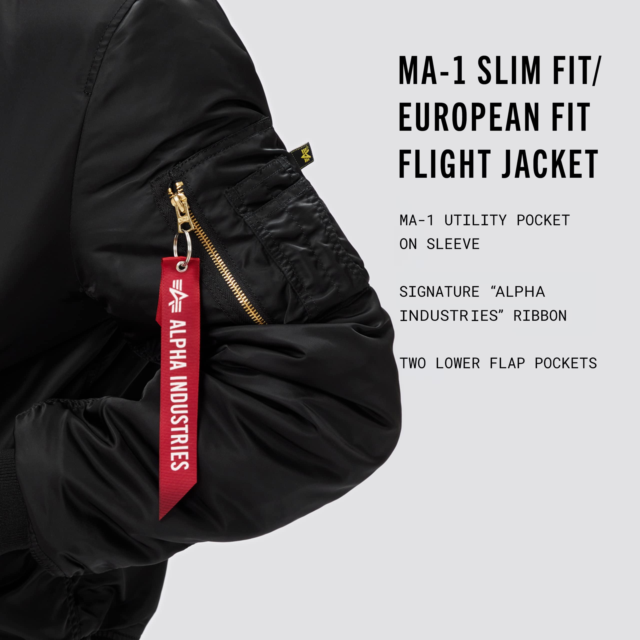 Alpha Industries MA-1 Slim Fit Bomber Flight Jacket for Men - Lightweight Military Pilot Jacket with Water-Resistant Nylon - Perfect for Casual Wear, Outdoor Adventures & Street Style Fashion
