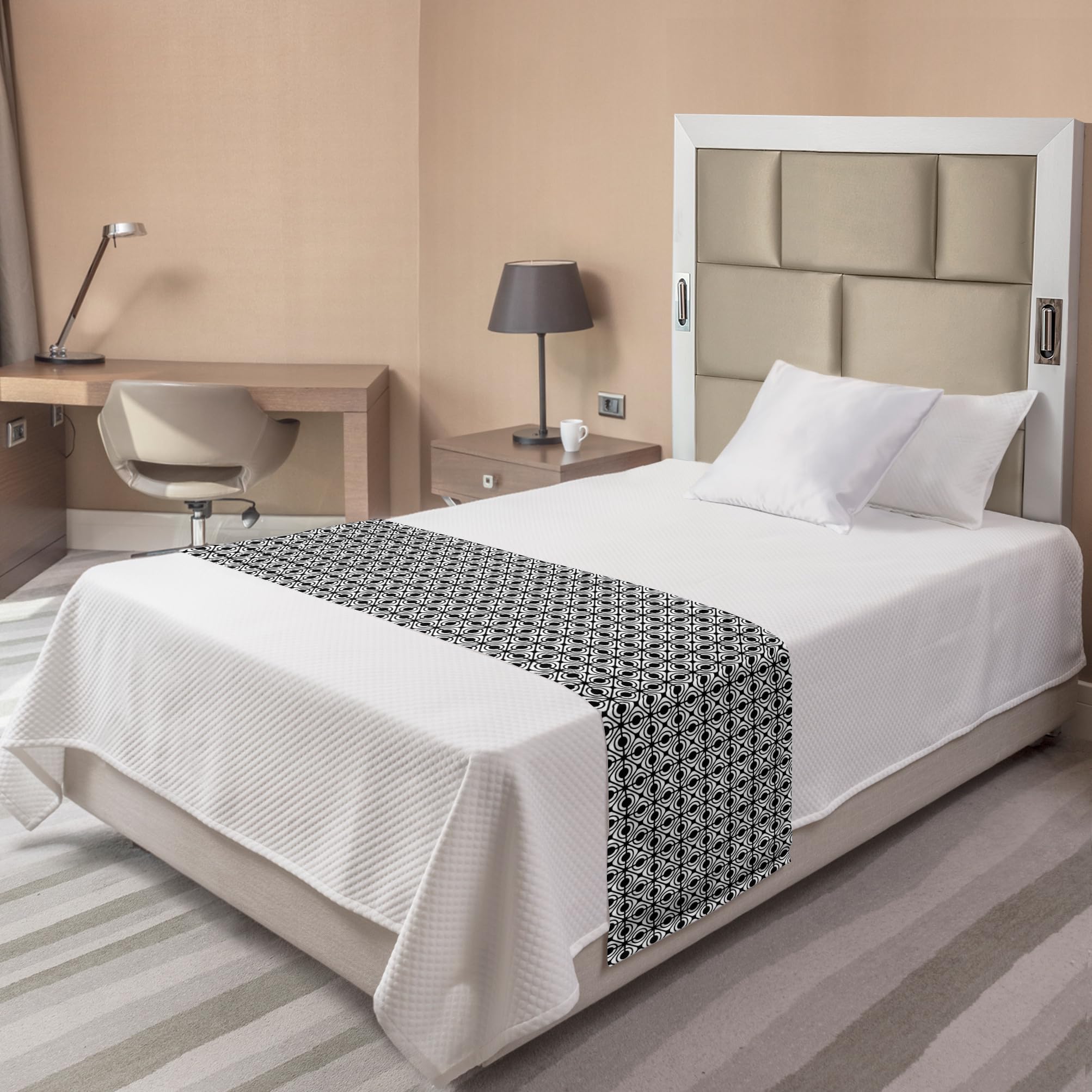 Ambesonne Geometric Bed Runner - Retro Black and White Diamond Pattern Decorative Bed Scarf for Hotels, Homes & Guest Rooms | Perfect for Modern Bedroom Decor and Luxury Bedding Accents