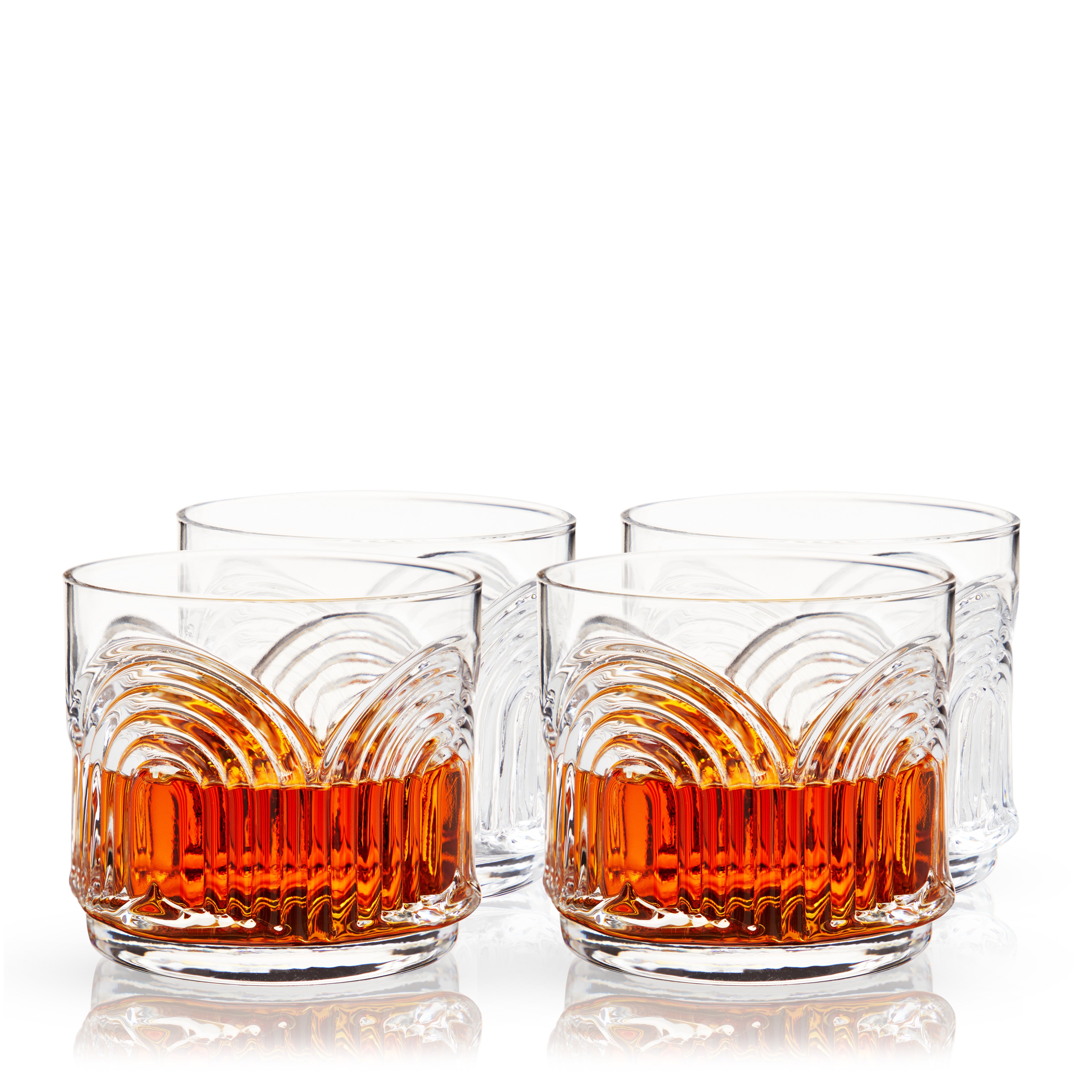 Deco Beau Crystal Lowball Tumblers Set of 4 - Elegant Whiskey Glasses for Bourbon, Scotch & Cocktails - Perfect for Home Bar, Parties & Gifts