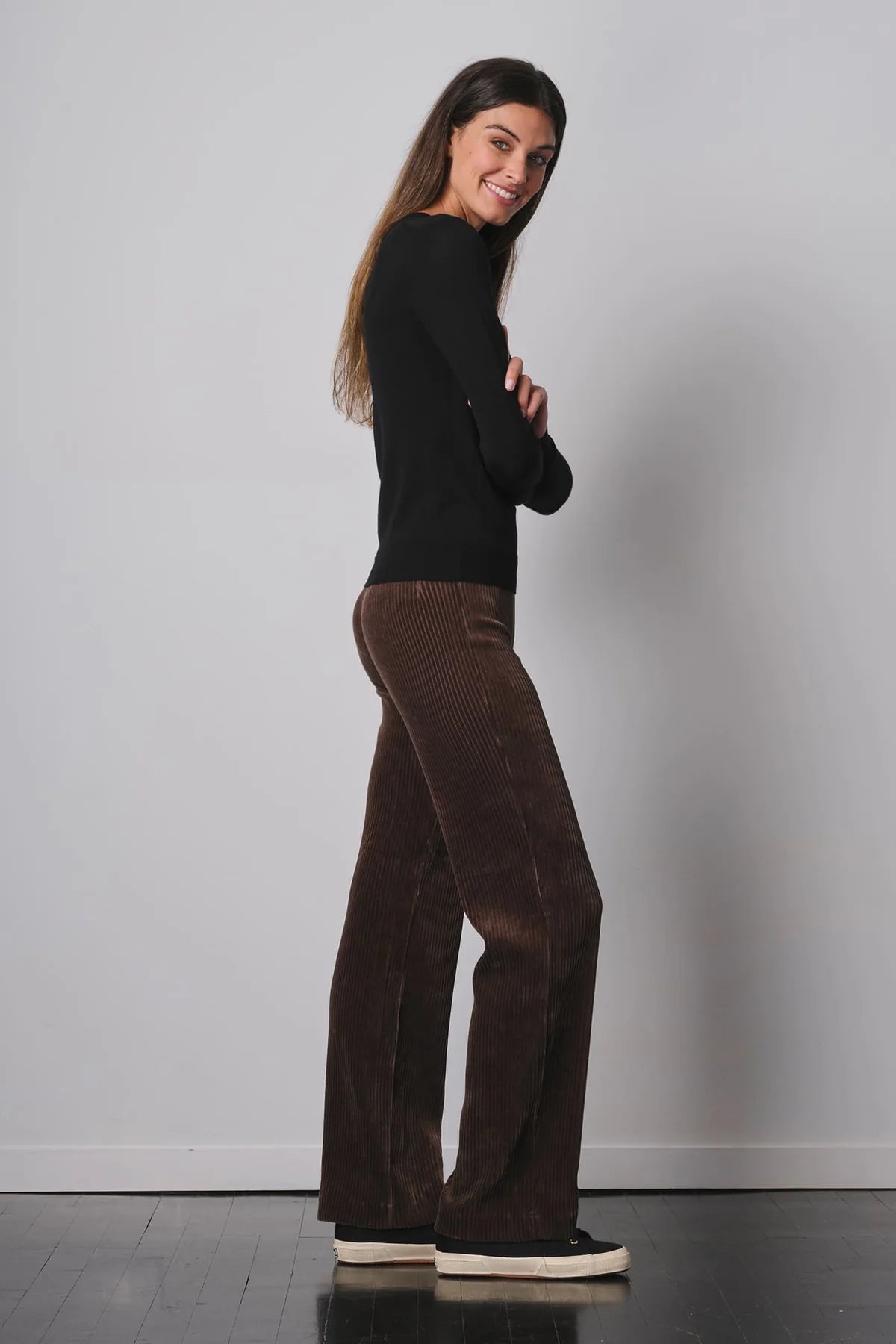 Flavia Women's Corduroy Pants - Soft & Comfortable Moss Green High Waisted Trousers for Casual Wear & Fall Fashion