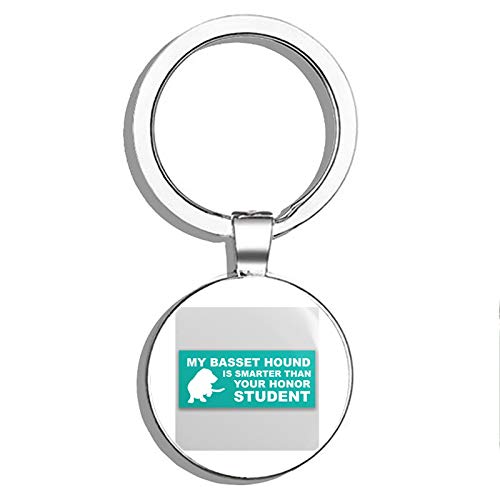 Funny Basset Hound Keychain - Double Sided Stainless Steel Key Ring Holder for Car Keys & Key Finder - Perfect Gift for Dog Lovers & Honor Student Humor