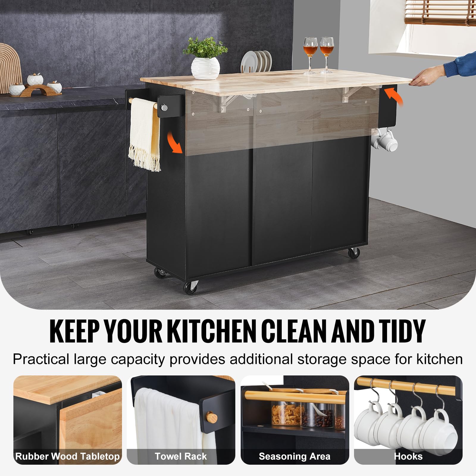 VEVOR Kitchen Island Cart with Drop Leaf - 45.3