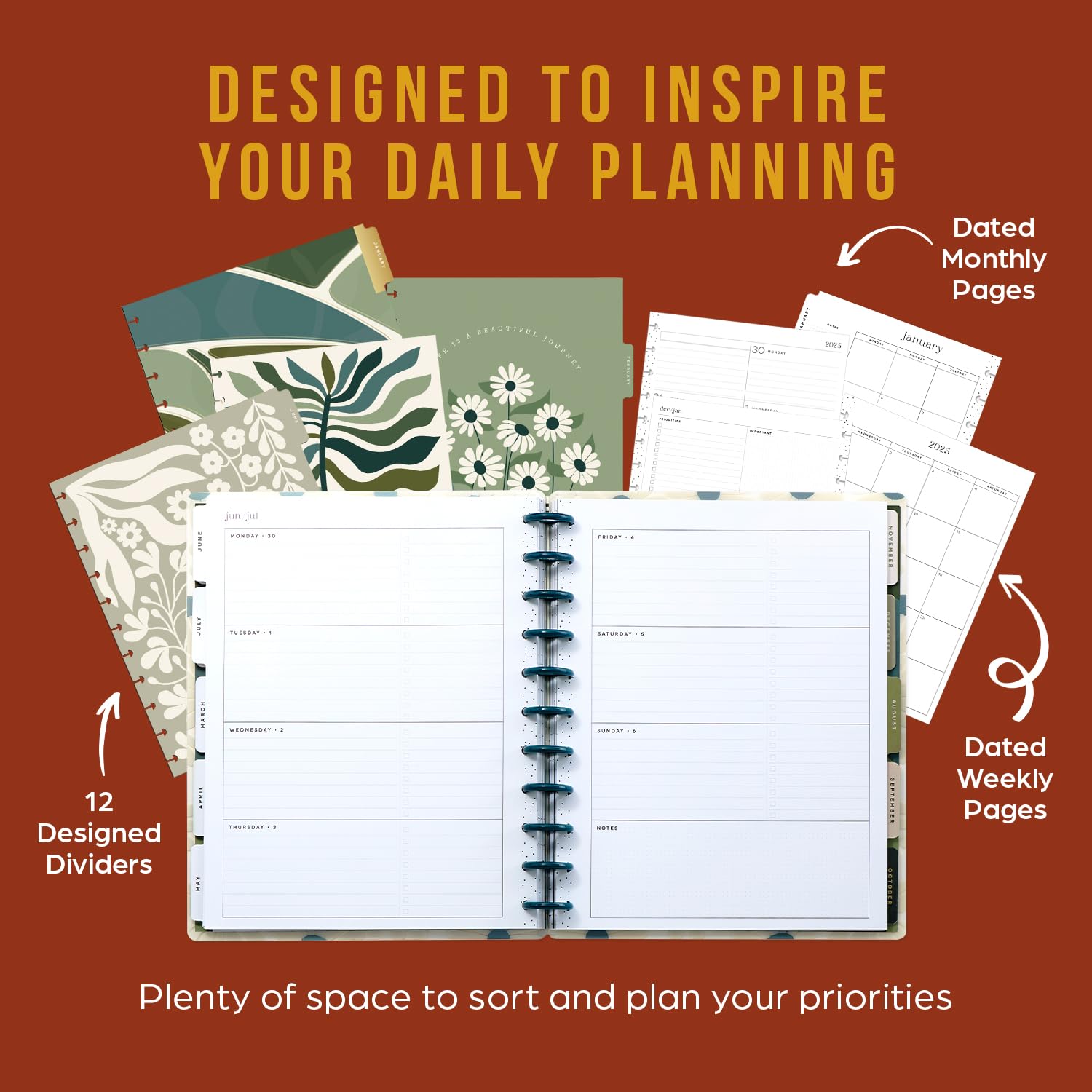 Happy Planner 2025 Disc-Bound 12-Month Planner - Daily Weekly Monthly Organizer, 8.5