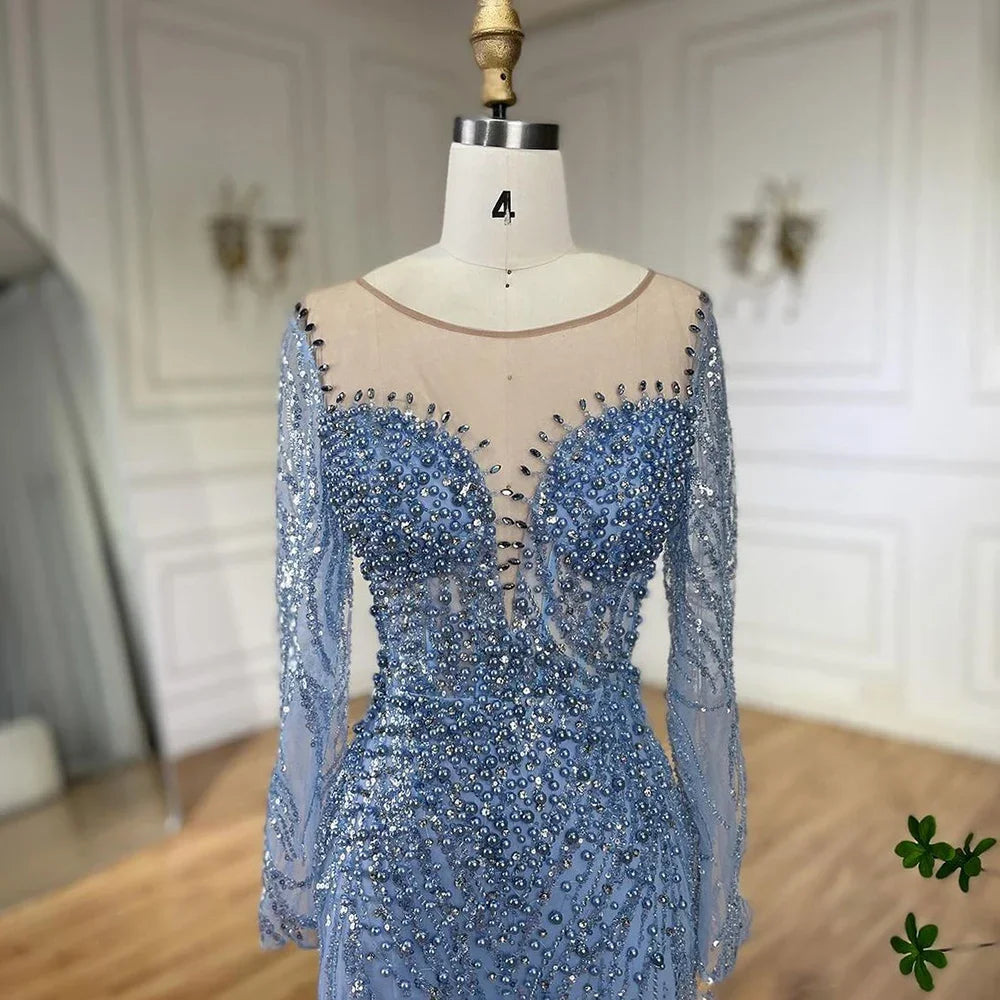 Elegant Beaded Pearl Mermaid Evening Gown for Women - Luxury Dubai Arabia Style Wedding & Party Dress 2025 | Perfect for Formal Events, Galas & Special Occasions