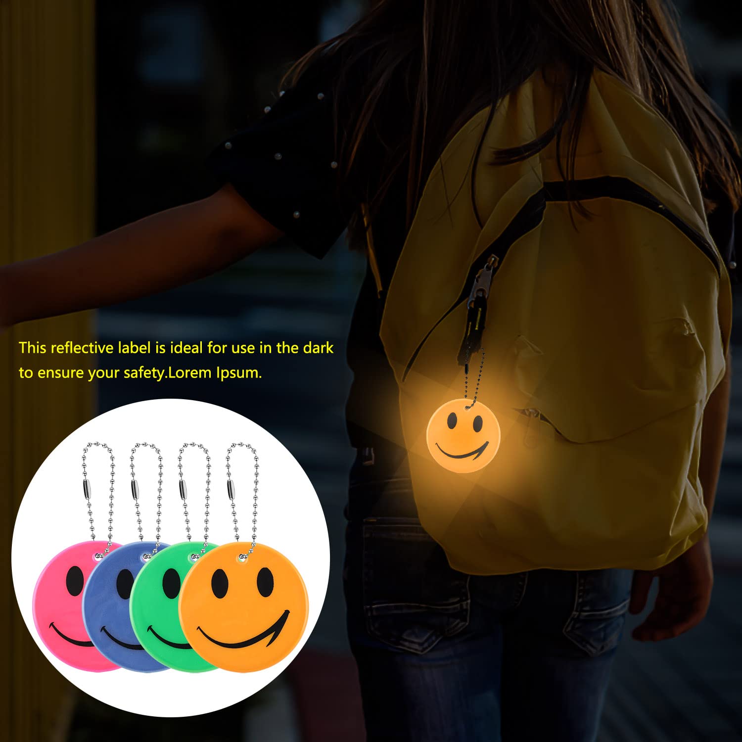 Prmape 11-Piece Reflective Safety Pendant Set - Smiley Reflector Charms for Kids Backpacks, School Bags & Night Cycling | High Visibility Accessories for Running, Walking & Outdoor Activities