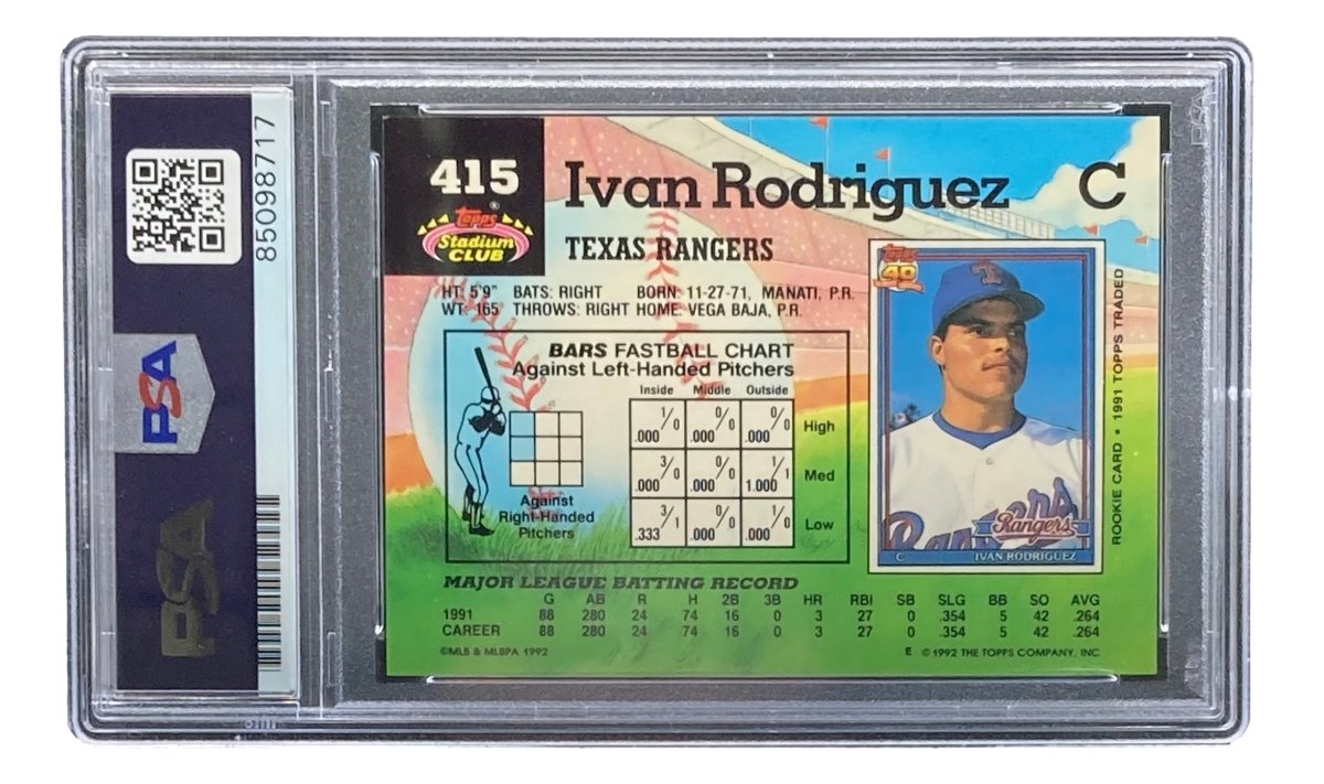 Ivan Rodriguez Autographed 1992 Topps #415 Texas Rangers Rookie Baseball Card - PSA/DNA Certified - Perfect for Collectors & Sports Memorabilia Displays