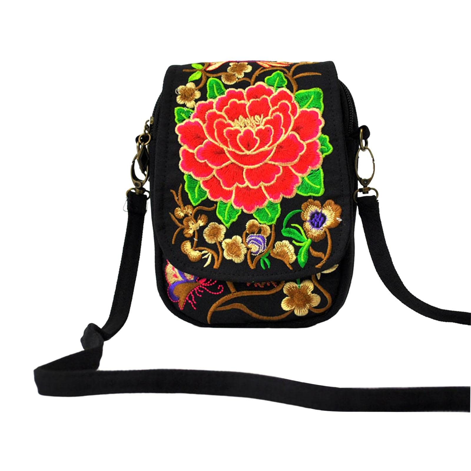 Vintage Peony Pattern Women's Shoulder Bag - Handmade Ethnic Tote Purse for Travel, Shopping & Outdoor Activities | Boho Chic Crossbody Bag for Women