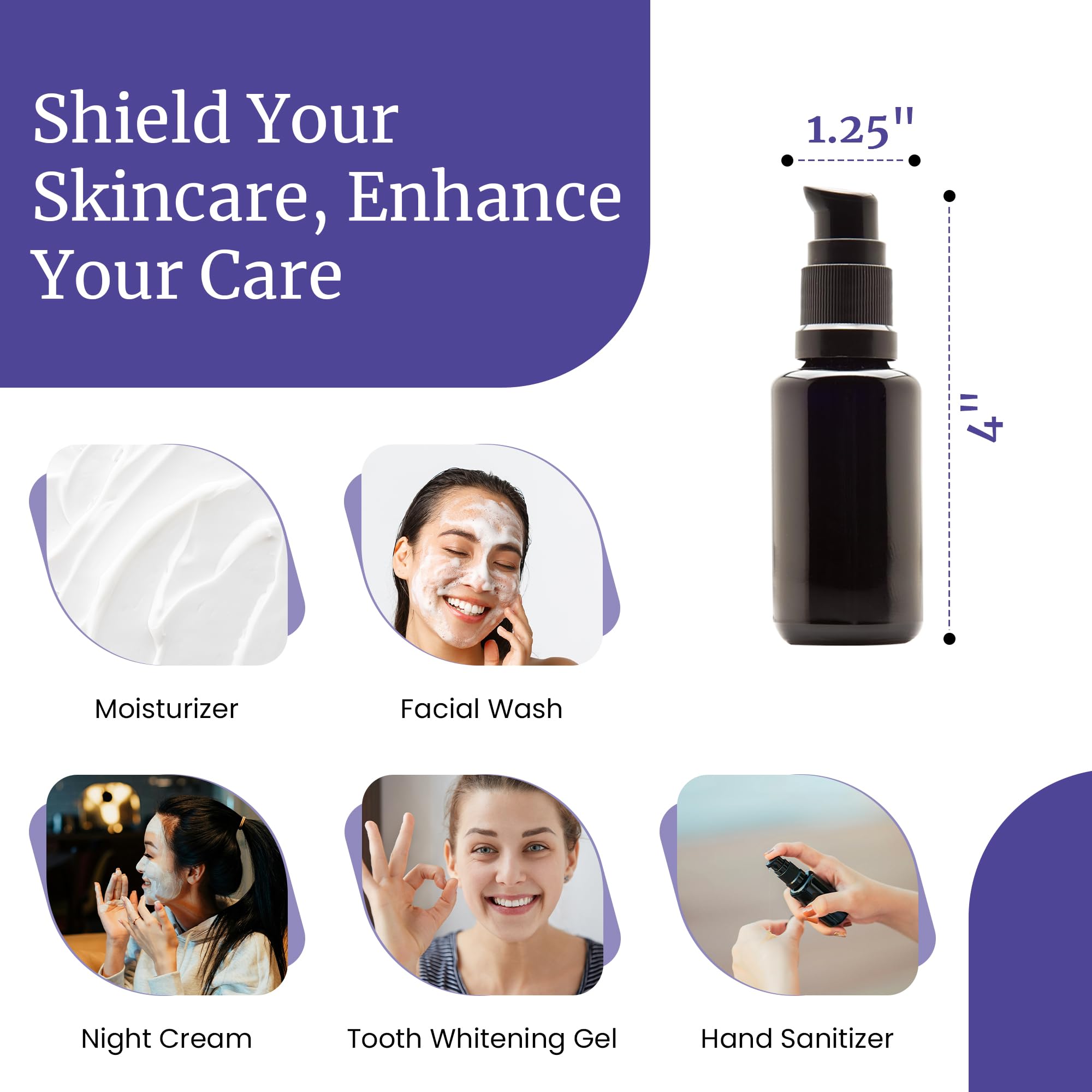 Infinity Jars 30ml (1oz) UV Glass Push Pump Bottles - 10-Pack Refillable Containers for Lotion, Cosmetics, Skincare | Perfect for DIY Creams, Shampoo, Conditioner Storage & Travel | Eco-Friendly Makeup Dispenser Bottles for Home & Salon Use