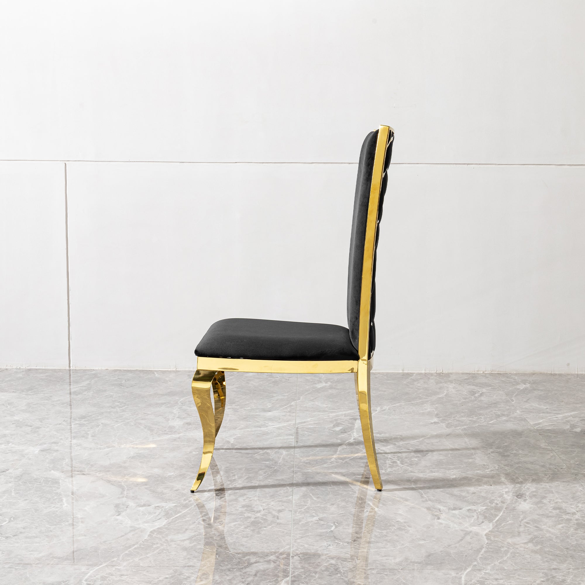 Luxury Black Velvet Dining Chairs Set of 2 - Modern Gold Stainless Steel Legs with Unique Design Backrest for Elegant Home Dining Room & Kitchen Decor