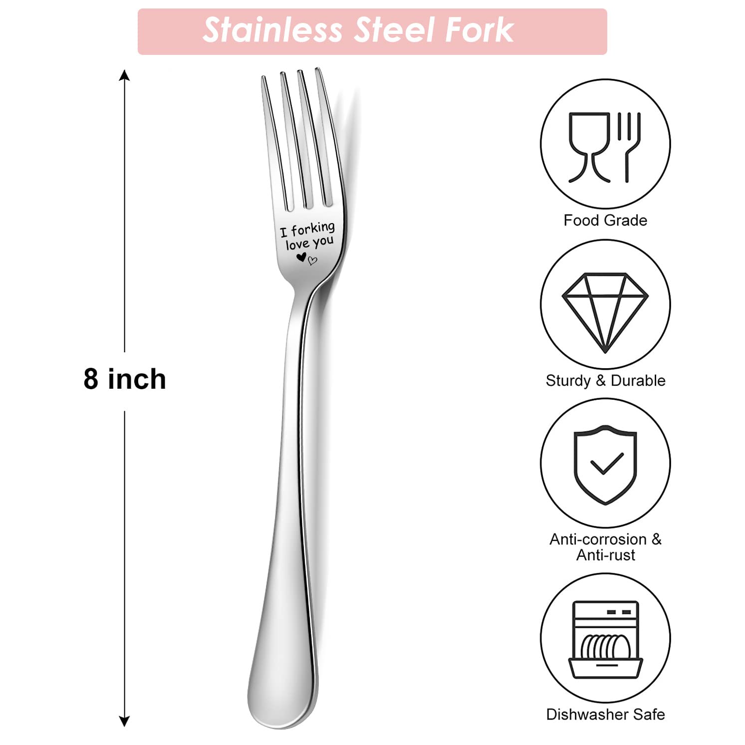 Stainless Steel I Love You Forks - Romantic Gift for Him, Boyfriend & Husband - Perfect for Valentine's, Anniversary & Birthday