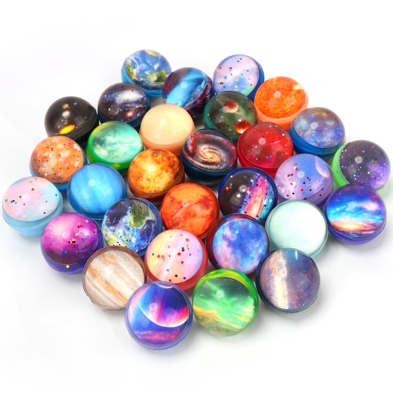 30PCS Galaxy Bouncy Balls Bulk - 32mm Space Themed Rubber Balls for Kids Party Favors, Birthday Goodie Bags, Christmas Stocking Stuffers & Classroom Rewards - Fun Space Toys for Boys & Girls (30 Styles)