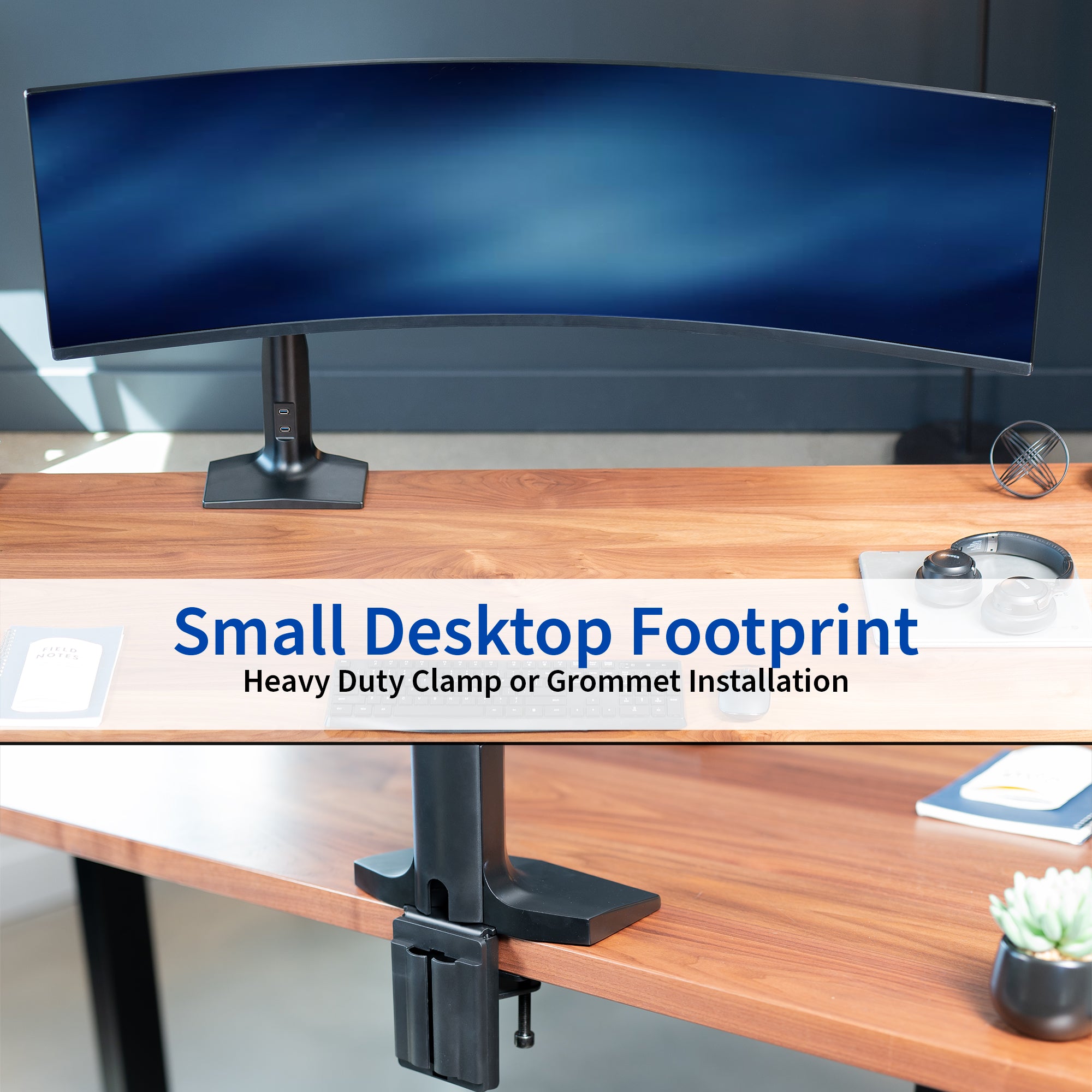 Adjustable Pneumatic Arm Single Ultrawide Monitor Desk Mount Stand with USB Port - Holds Up to 49 Inch Screens - Perfect for Home Office, Gaming & Workspace Setup