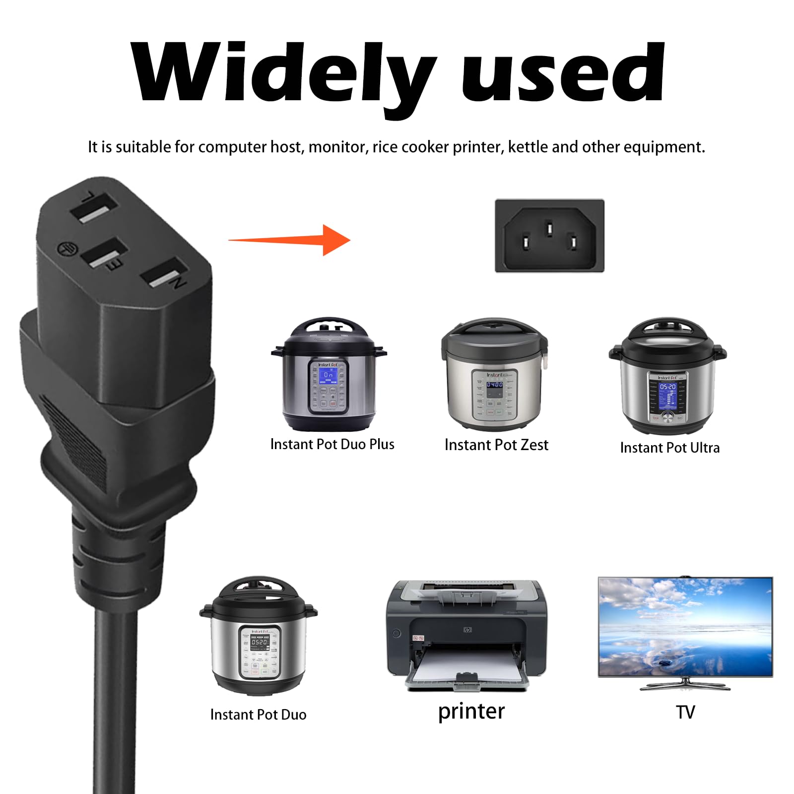 3 Prong AC Power Cord Replacement for Instant Pot, Electric Pressure Cooker, Rice Cooker & Kitchen Appliances - Universal Power Supply Cable for Home Cooking & Small Appliances