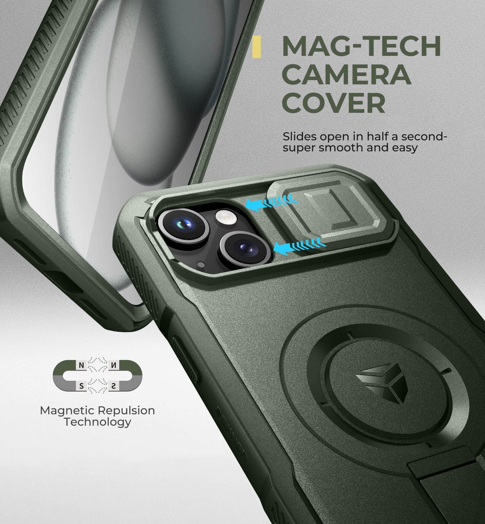 Dexnor Shockproof Case for iPhone 14 Plus/15 Plus - Built-in Screen Protector & Slide Camera Cover - 360° Magsafe Compatible Rugged Bumper Case - Perfect for Outdoor Adventures, Work & Daily Protection