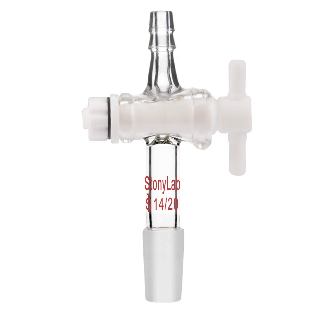 StonyLab PTFE Vacuum Flow Control Adapter with 14/20 Joint & Hose Connector - Lab Glassware Accessory for Chemistry Experiments & Distillation Setups