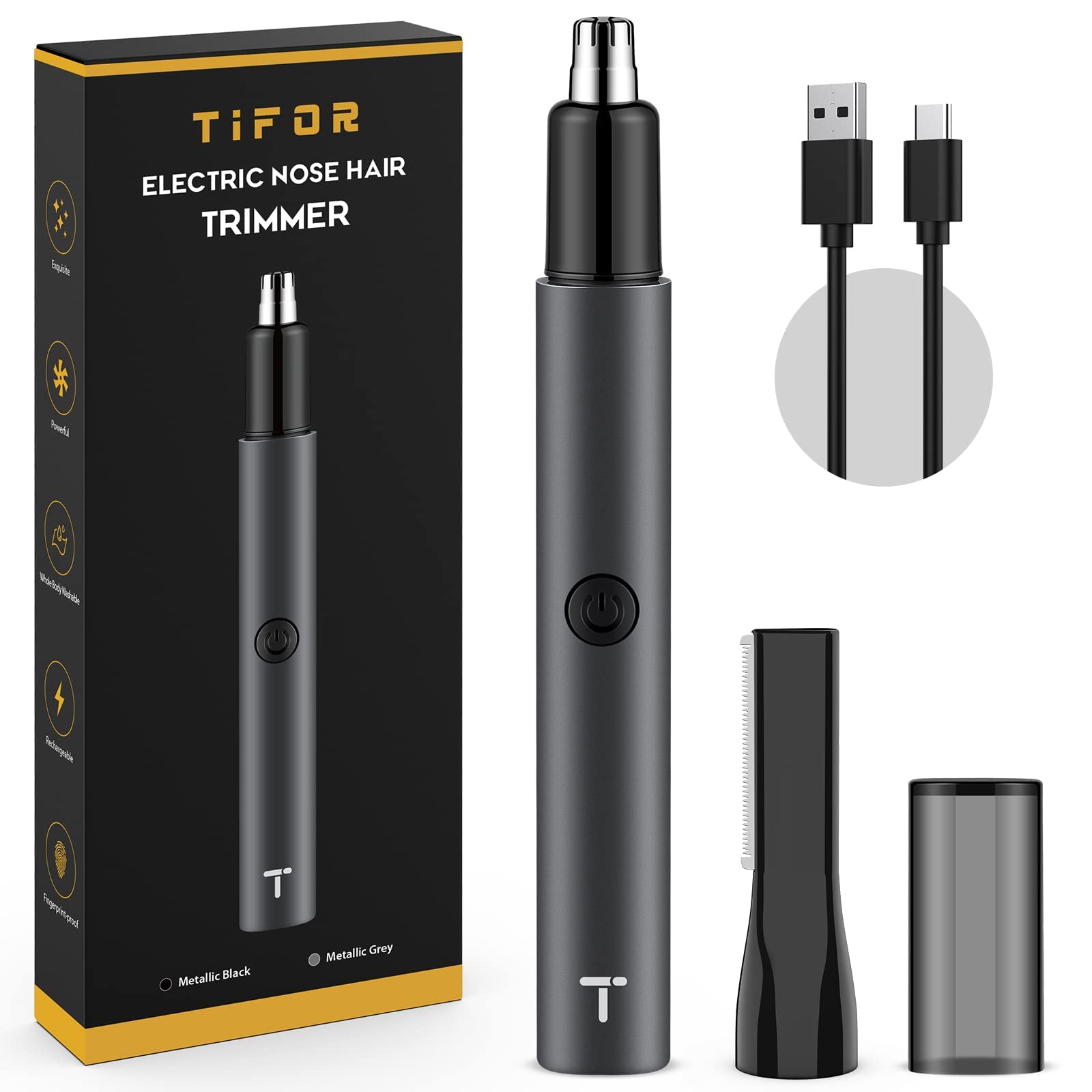 TIFOR 8000 RPM Electric Nose Hair Trimmer for Men - Rechargeable Waterproof IPX7 Nose Ear Eyebrow Trimmer - Painless Facial Hair Removal Tool for Grooming, Travel & Personal Care
