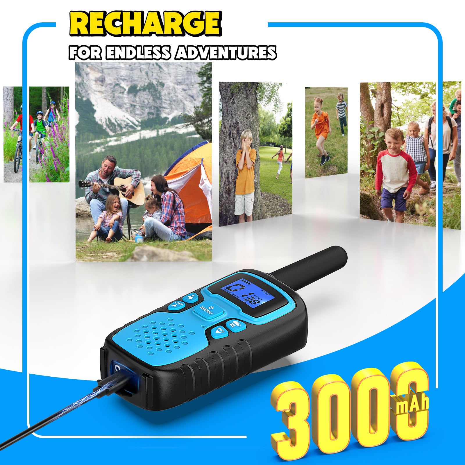 Wishouse Kids Walkie Talkies - Rechargeable Long Range 2-Way Radios with NOAA Weather Alert, SOS Siren & Flashlight - Perfect Christmas Birthday Gift for Boys Girls Ages 4-9 - Great for Hiking, Camping, Outdoor Adventures & Family Games (2 Pack)