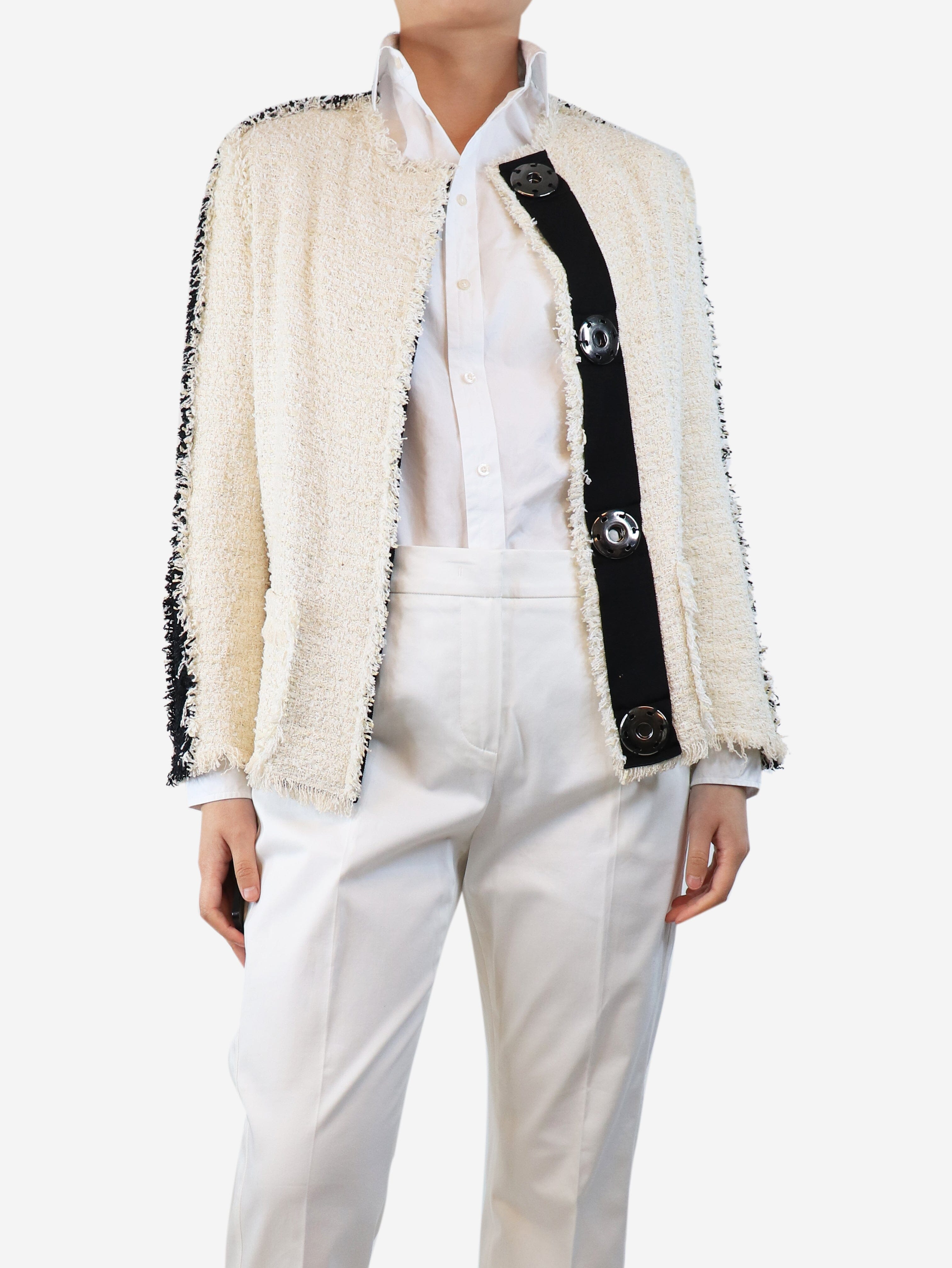 Stylish Cream Tweed Jacket - UK Size 8 | Women's Classic Blazer for Office, Dating & Formal Occasions