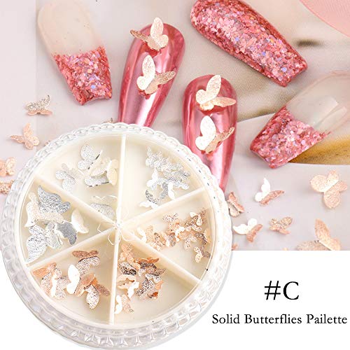4 Boxes Rose Gold & Silver 3D Butterfly Nail Studs - Nail Art Decorations for Nail Salon & DIY Manicure - Perfect for Wedding, Party & Special Occasion Nails